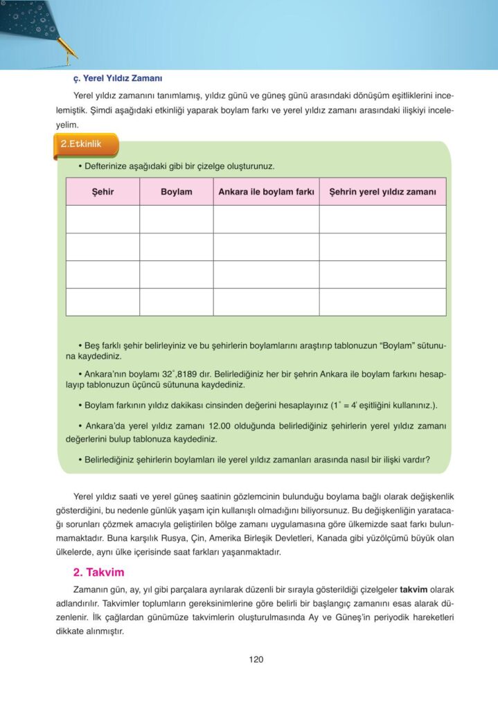 Astronomi ve uzay bilimleri ders kitabı sayfa 120 cevabı ata yayınları