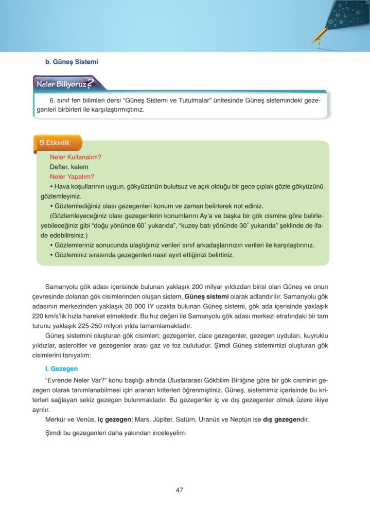 Astronomi ve uzay bilimleri ders kitabı sayfa 47 cevabı ata yayınları 