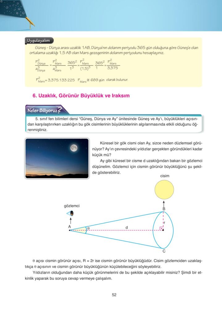 Astronomi ve uzay bilimleri ders kitabı sayfa 52 cevabı ata yayınları