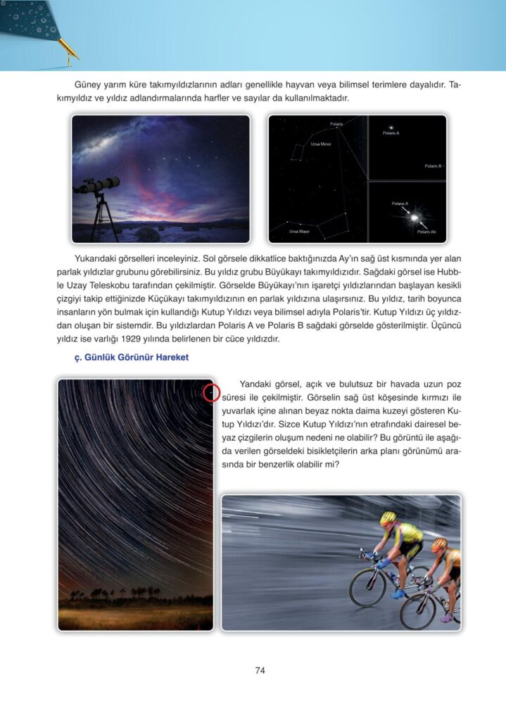  10.sınıf astronomi ve uzay bilimleri ders kitabı sayfa 74 cevabı ata yayınları 