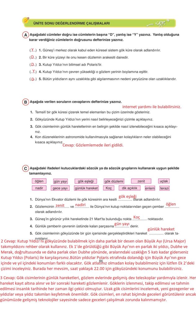 Astronomi ve uzay bilimleri ata yayınları sayfa 86 cevapları 
