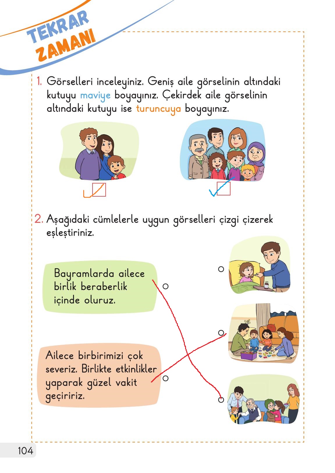 1. Sınıf Meb Yayınları Hayat Bilgisi 1. Kitap Ders Kitabı Sayfa 104 Cevapları