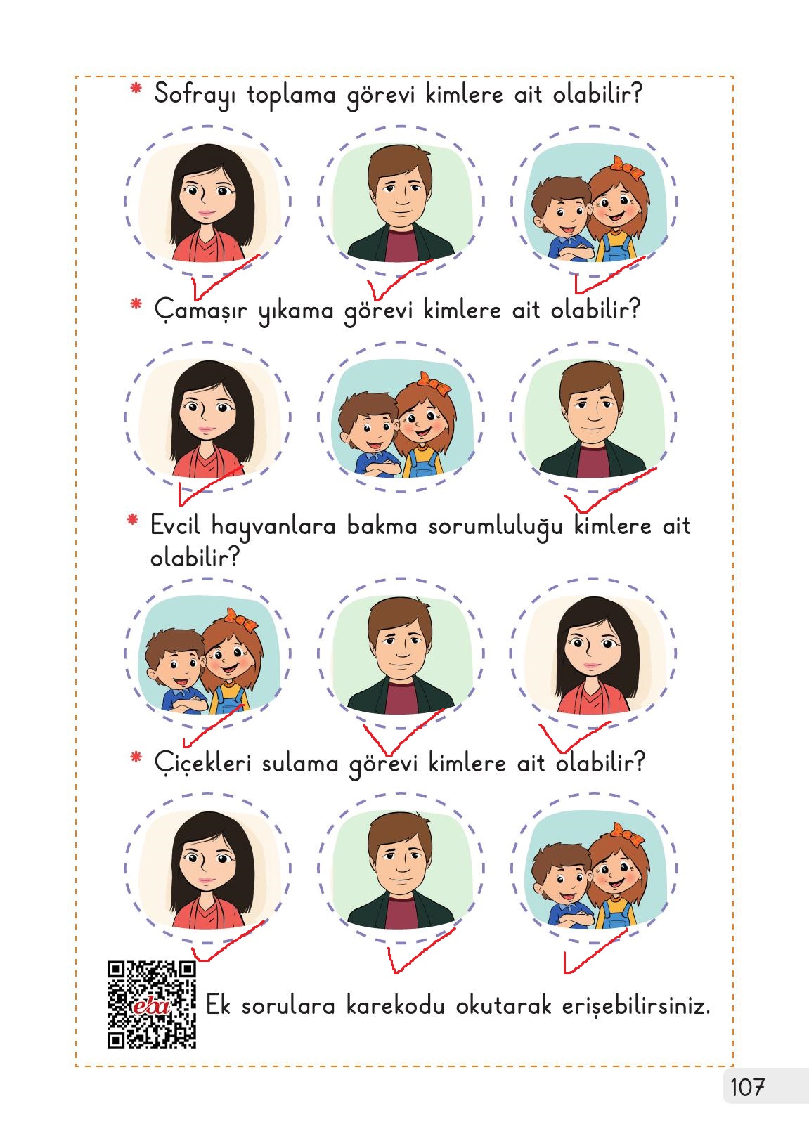 1. Sınıf Meb Yayınları Hayat Bilgisi 1. Kitap Ders Kitabı Sayfa 107 Cevapları