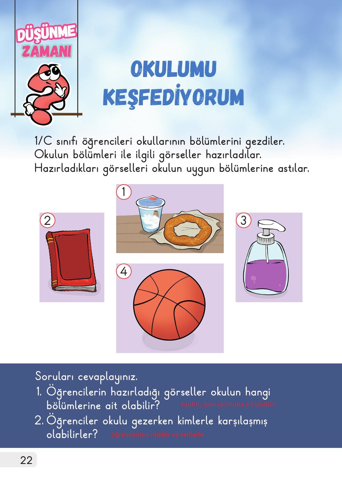 1. Sınıf Meb Yayınları Hayat Bilgisi 1. Kitap Ders Kitabı Sayfa 22 Cevapları