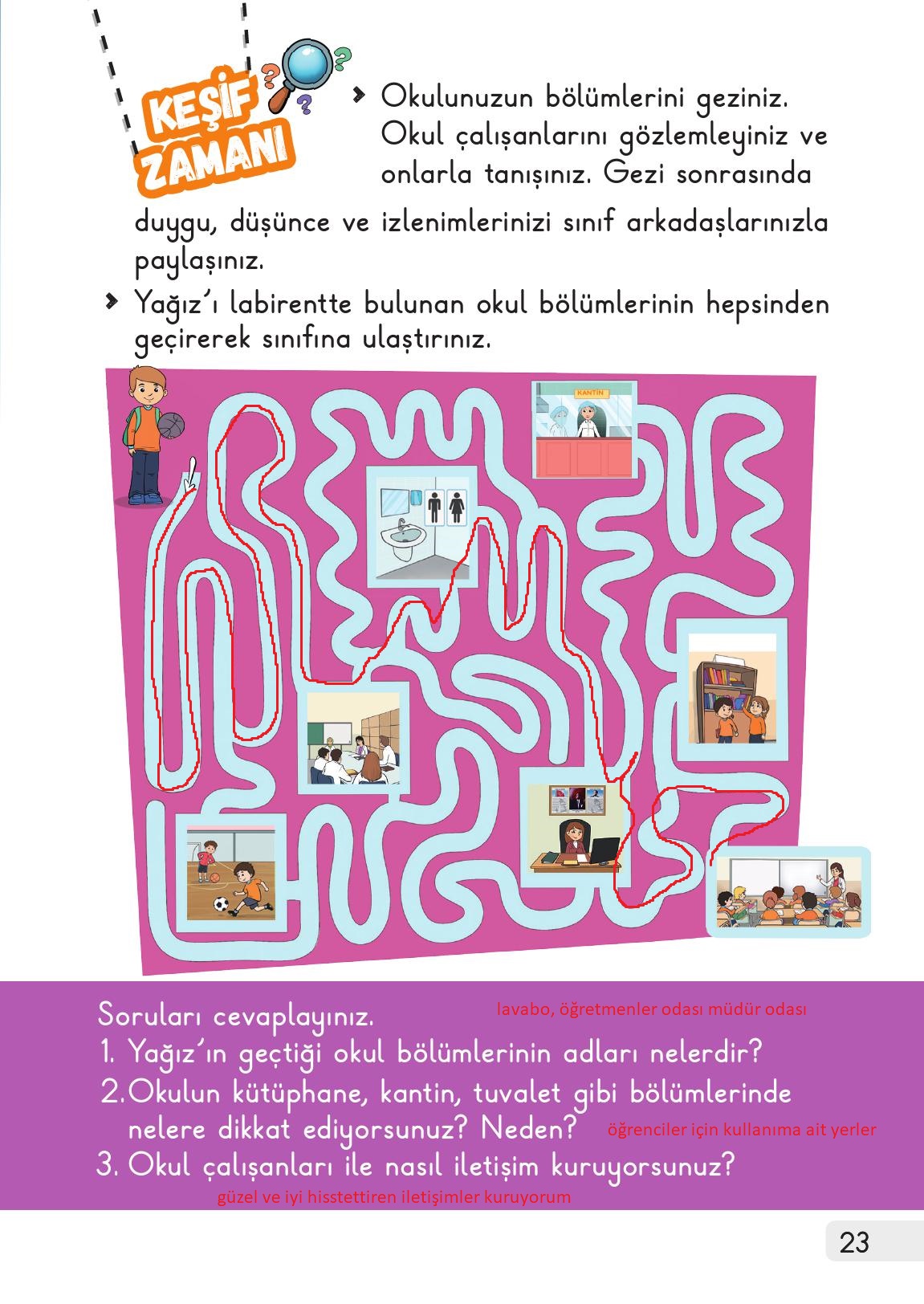 1. Sınıf Meb Yayınları Hayat Bilgisi 1. Kitap Ders Kitabı Sayfa 23 Cevapları