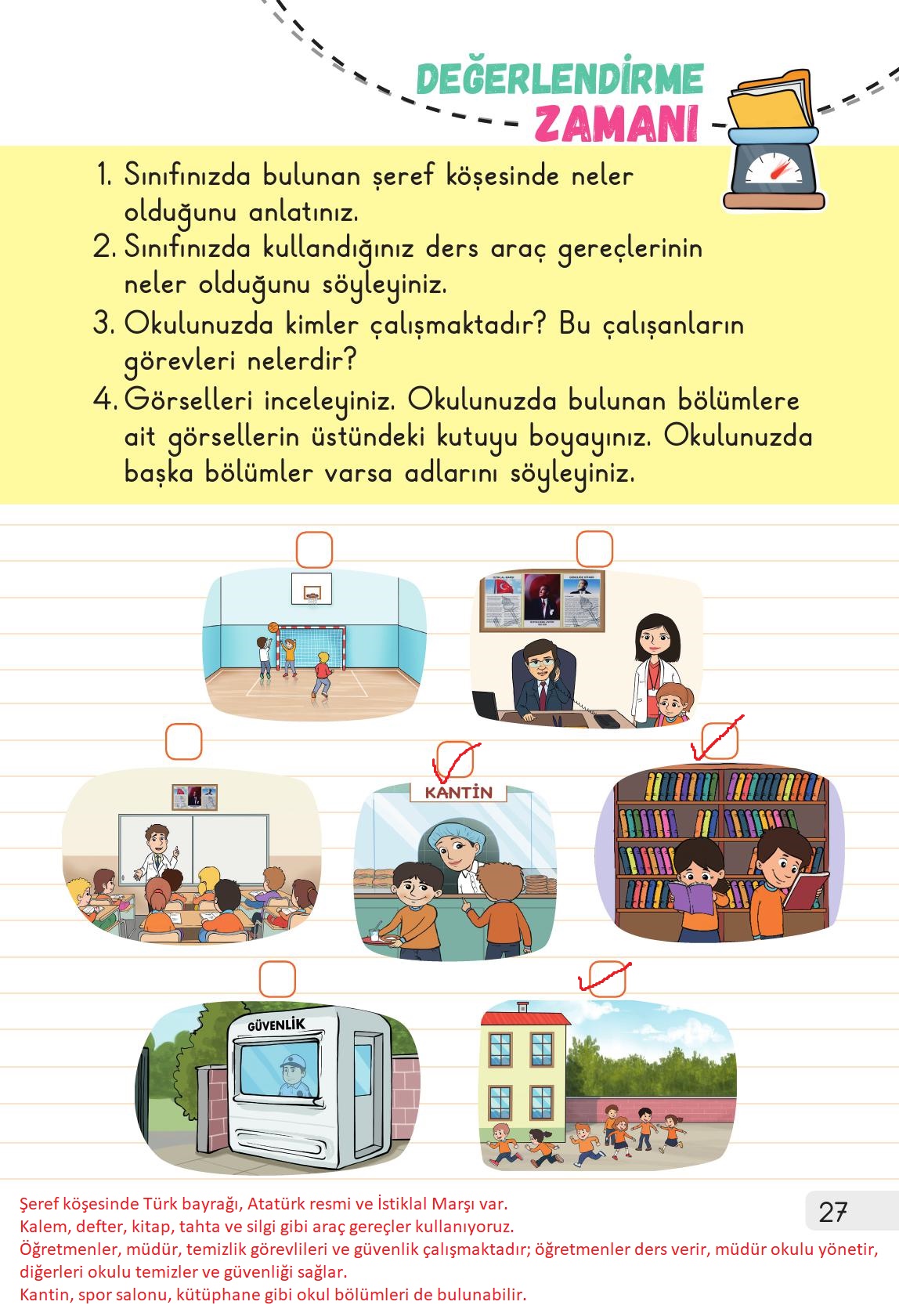 1. Sınıf Meb Yayınları Hayat Bilgisi 1. Kitap Ders Kitabı Sayfa 27 Cevapları