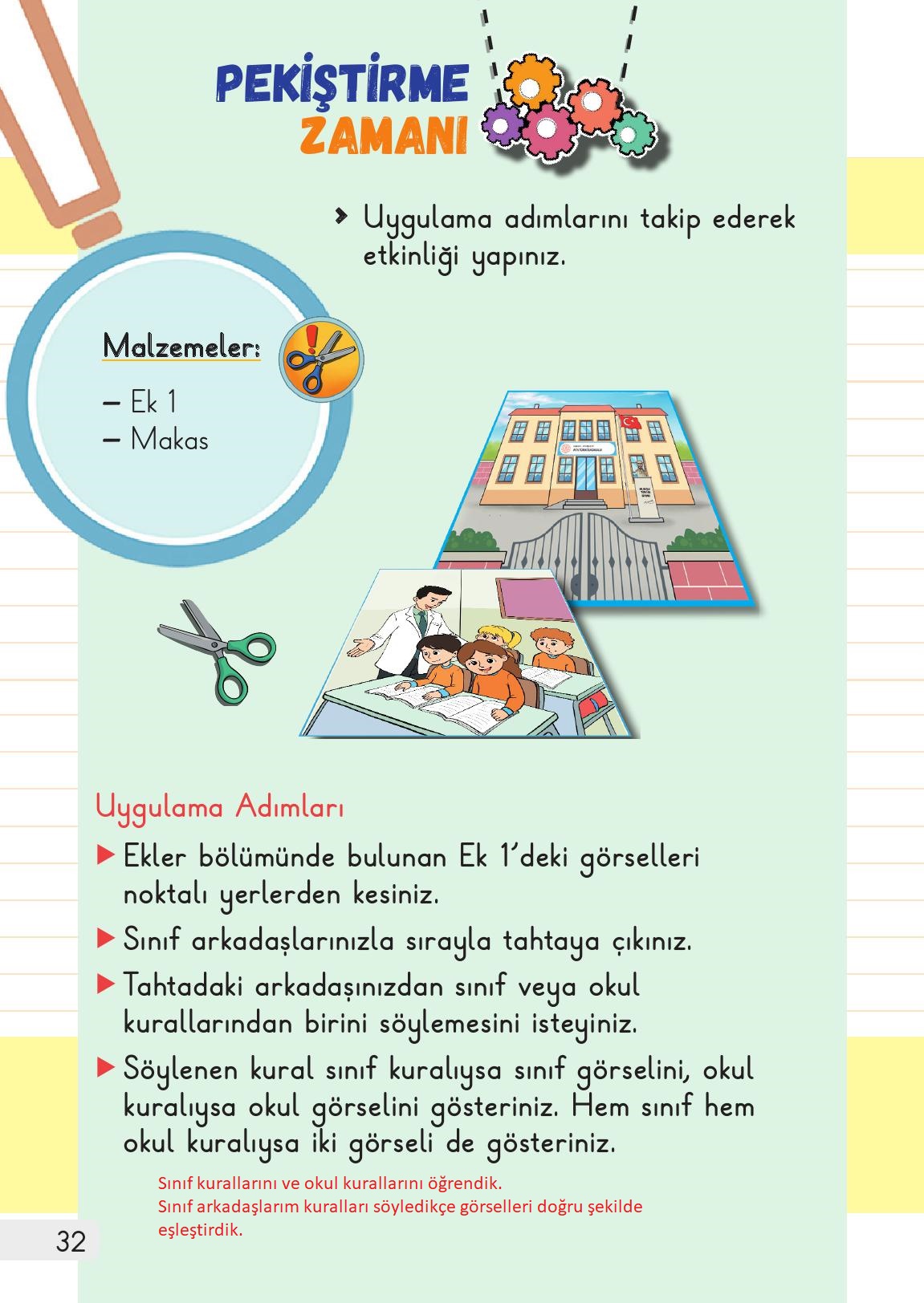 1. Sınıf Meb Yayınları Hayat Bilgisi 1. Kitap Ders Kitabı Sayfa 32 Cevapları