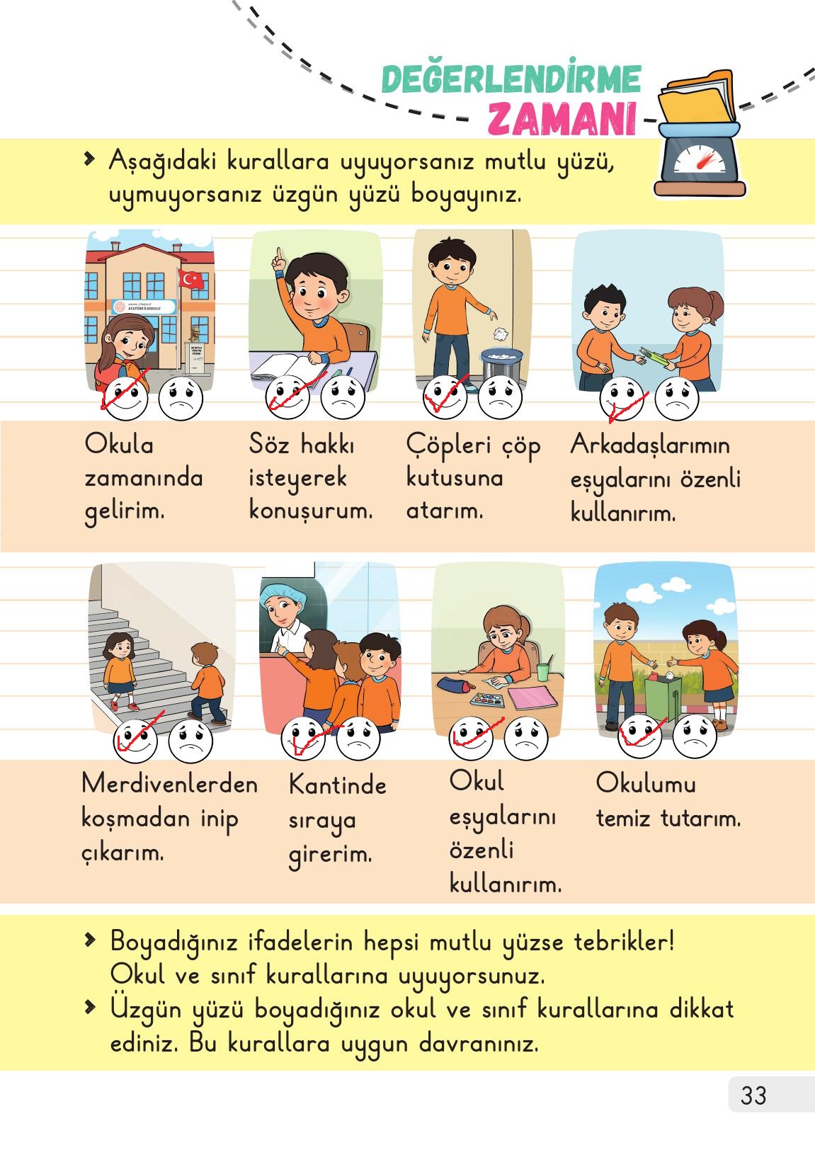 1. Sınıf Meb Yayınları Hayat Bilgisi 1. Kitap Ders Kitabı Sayfa 33 Cevapları