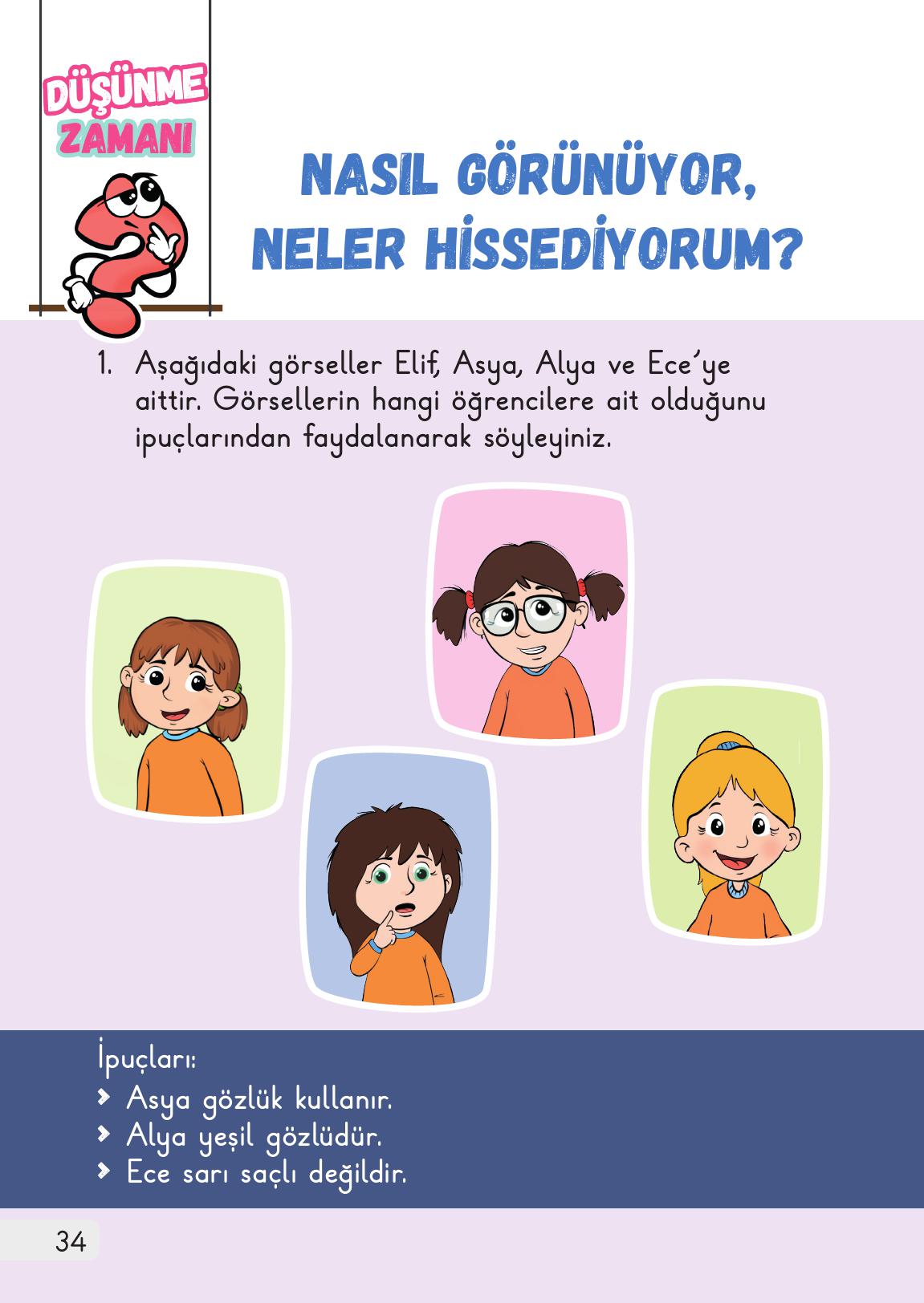 1. Sınıf Meb Yayınları Hayat Bilgisi 1. Kitap Ders Kitabı Sayfa 34 Cevapları