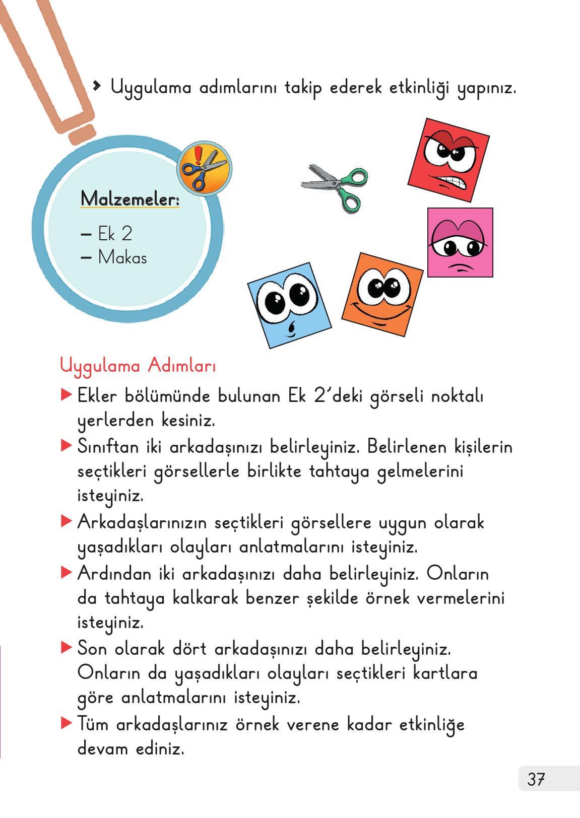 1. Sınıf Meb Yayınları Hayat Bilgisi 1. Kitap Ders Kitabı Sayfa 37 Cevapları