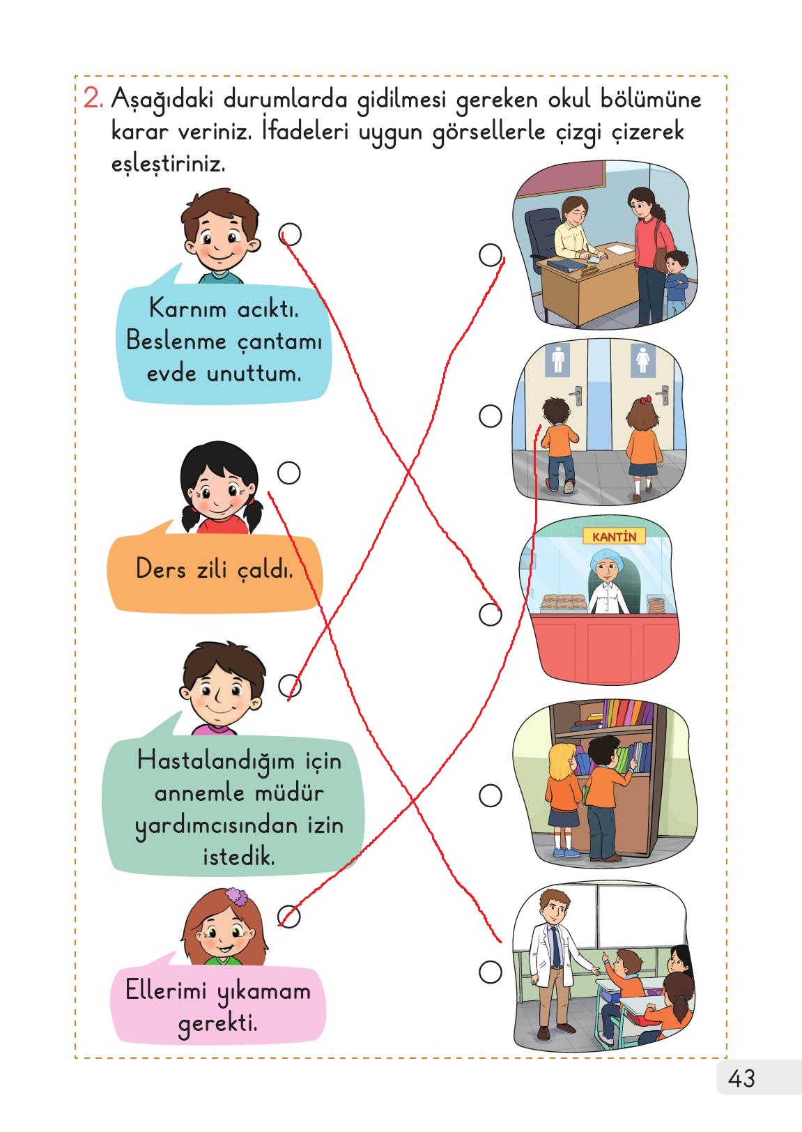 1. Sınıf Meb Yayınları Hayat Bilgisi 1. Kitap Ders Kitabı Sayfa 43 Cevapları