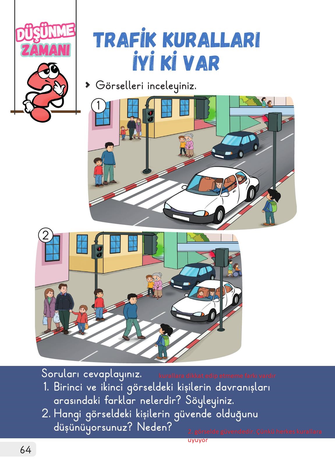 1. Sınıf Meb Yayınları Hayat Bilgisi 1. Kitap Ders Kitabı Sayfa 64 Cevapları