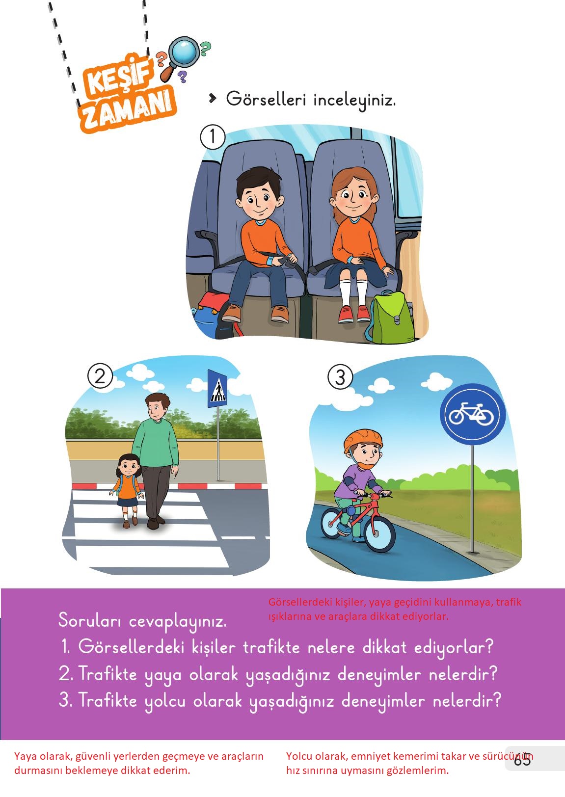 1. Sınıf Meb Yayınları Hayat Bilgisi 1. Kitap Ders Kitabı Sayfa 65 Cevapları