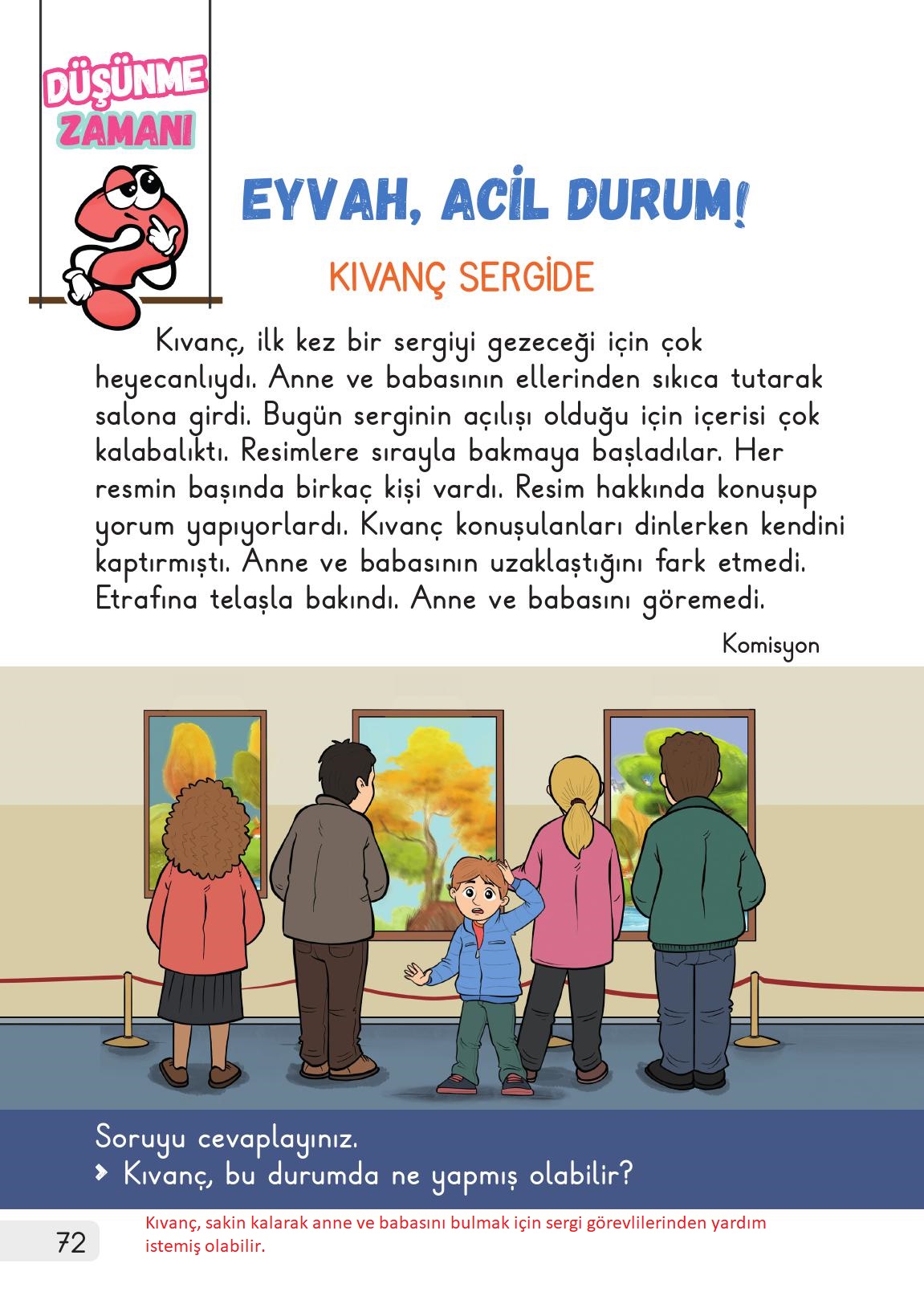 1. Sınıf Meb Yayınları Hayat Bilgisi 1. Kitap Ders Kitabı Sayfa 72 Cevapları
