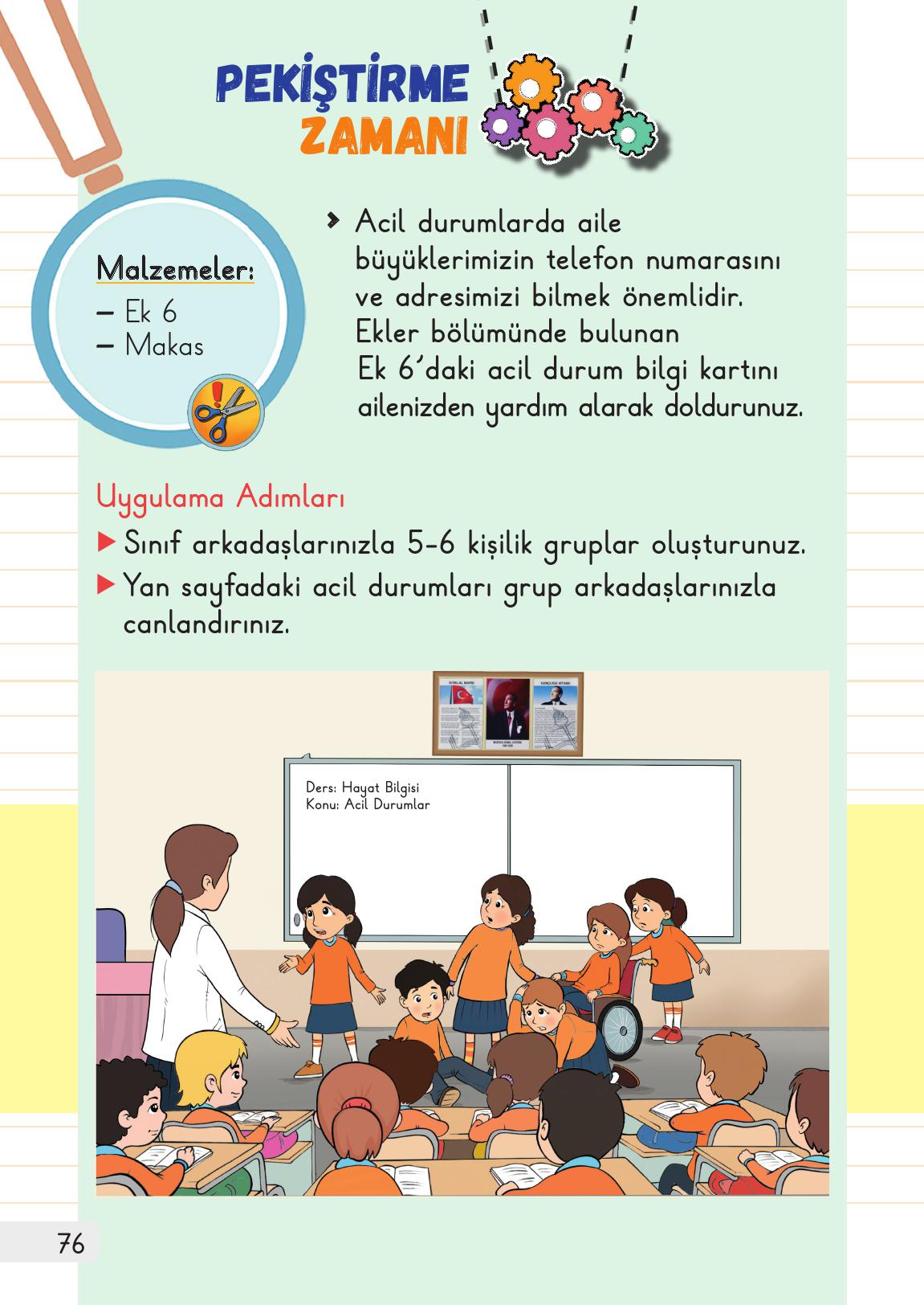 1. Sınıf Meb Yayınları Hayat Bilgisi 1. Kitap Ders Kitabı Sayfa 76 Cevapları