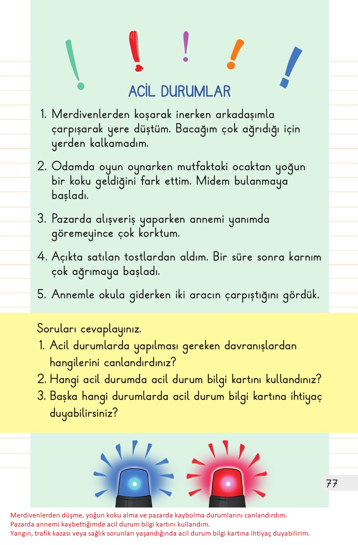 1. Sınıf Meb Yayınları Hayat Bilgisi 1. Kitap Ders Kitabı Sayfa 77 Cevapları
