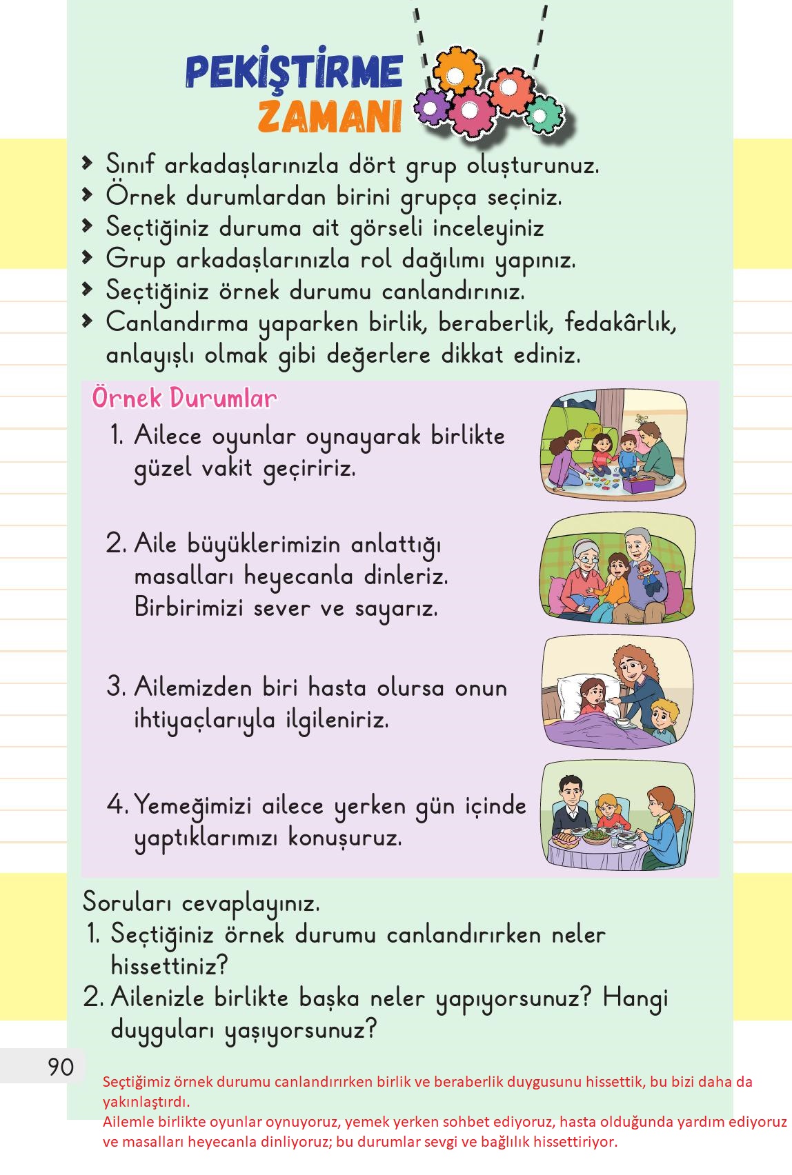 1. Sınıf Meb Yayınları Hayat Bilgisi 1. Kitap Ders Kitabı Sayfa 90 Cevapları