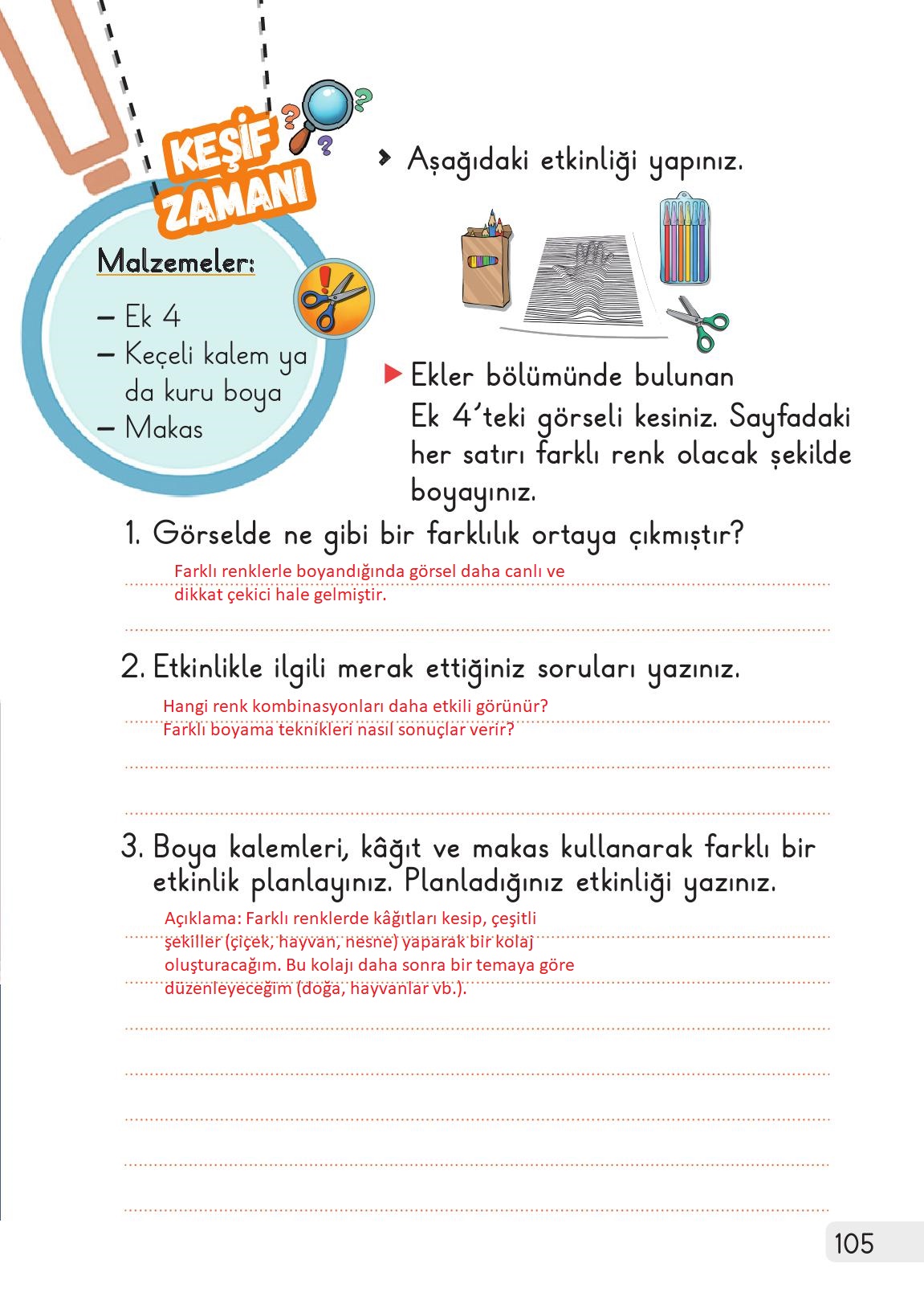 1. Sınıf Meb Yayınları Hayat Bilgisi 2. Kitap Ders Kitabı Sayfa 105 Cevapları