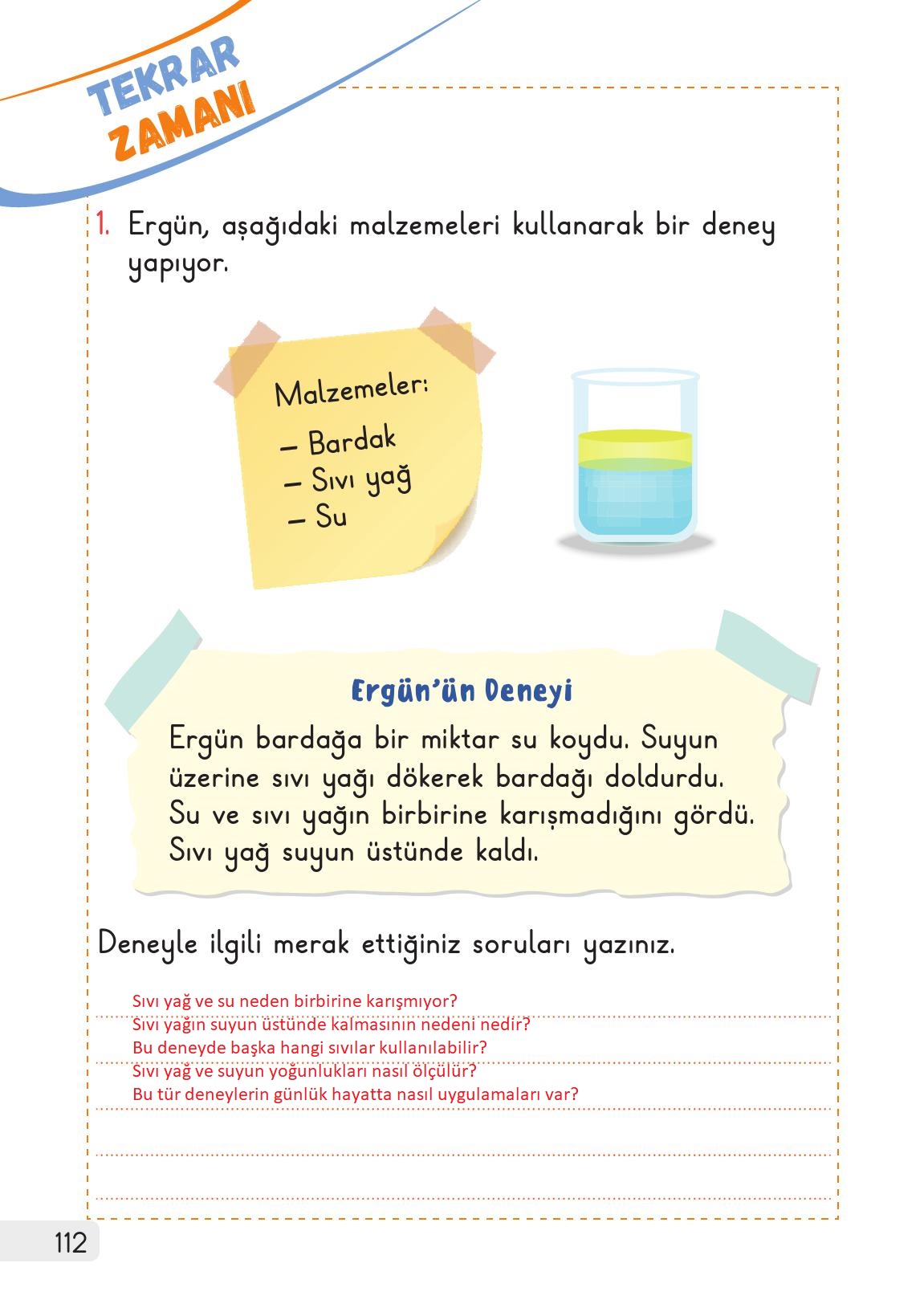 1. Sınıf Meb Yayınları Hayat Bilgisi 2. Kitap Ders Kitabı Sayfa 112 Cevapları