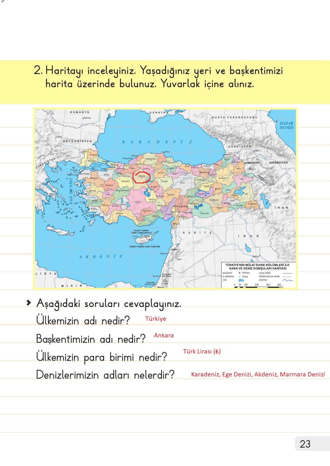 1. Sınıf Meb Yayınları Hayat Bilgisi 2. Kitap Ders Kitabı Sayfa 23 Cevapları