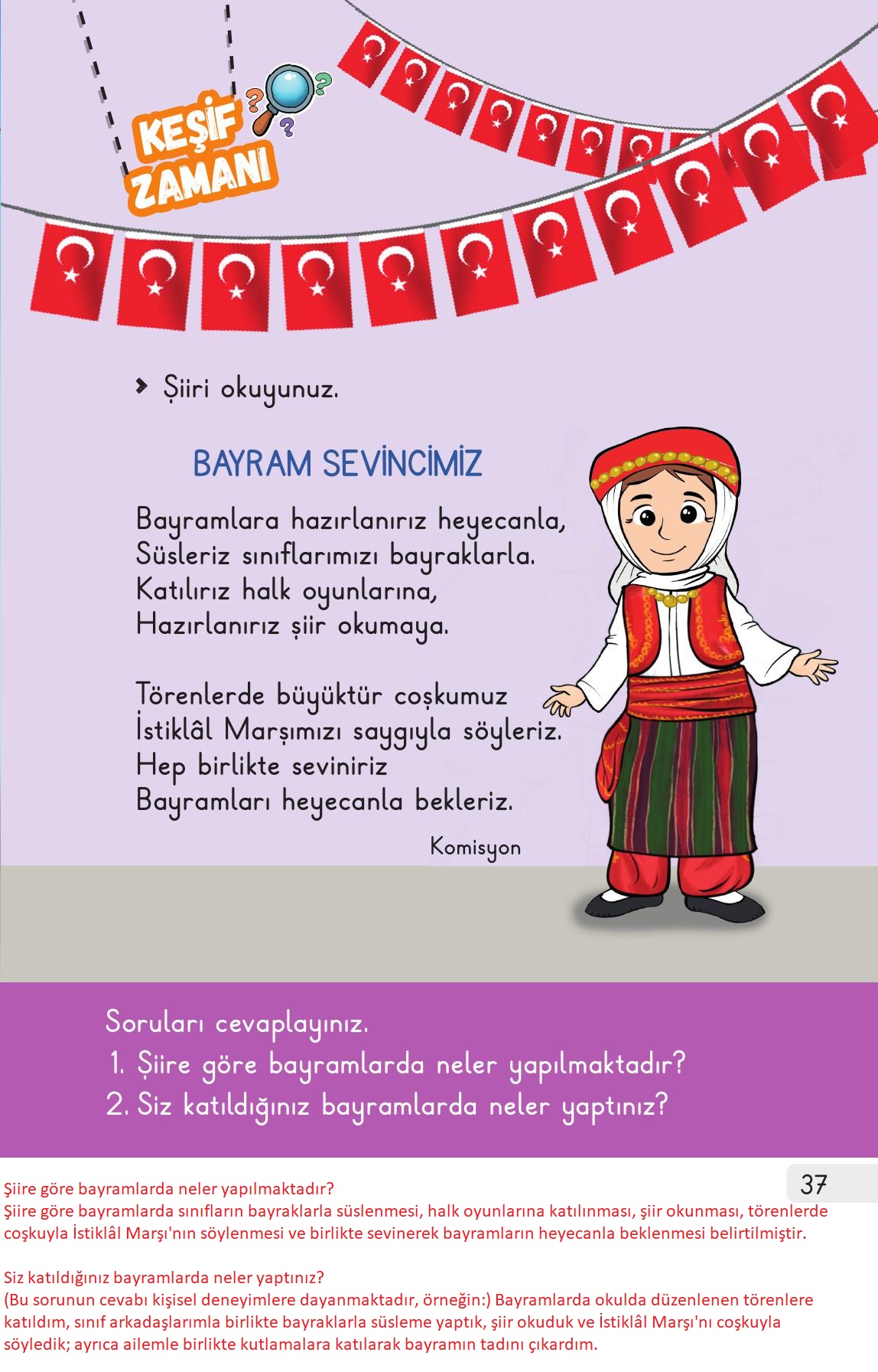 1. Sınıf Meb Yayınları Hayat Bilgisi 2. Kitap Ders Kitabı Sayfa 37 Cevapları