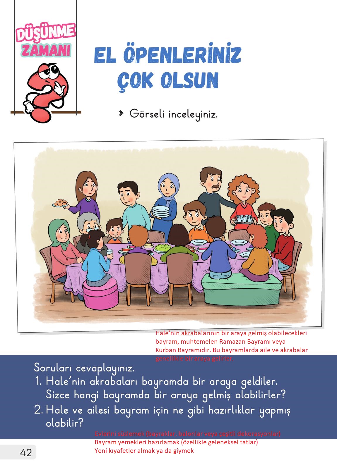 1. Sınıf Meb Yayınları Hayat Bilgisi 2. Kitap Ders Kitabı Sayfa 42 Cevapları