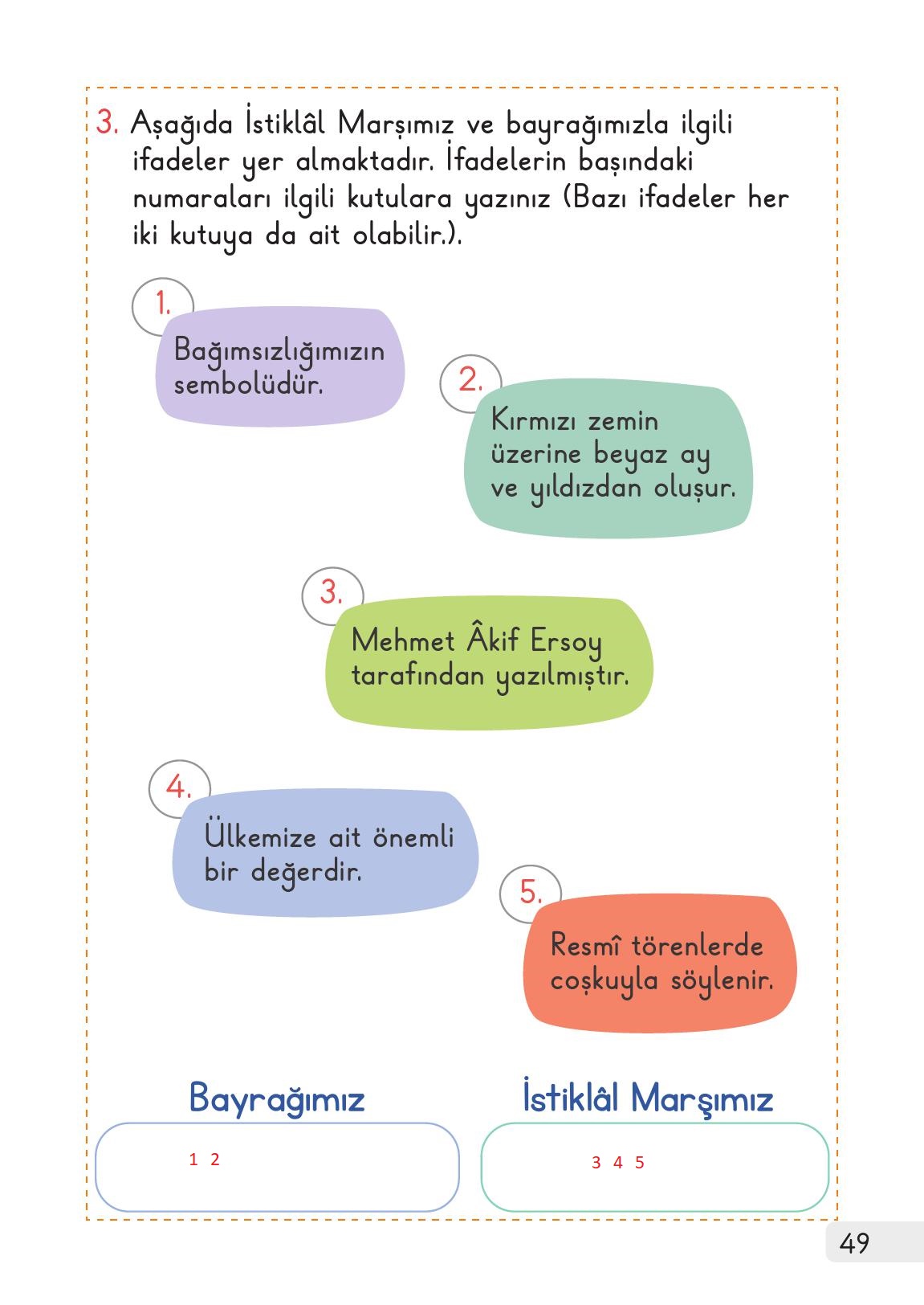 1. Sınıf Meb Yayınları Hayat Bilgisi 2. Kitap Ders Kitabı Sayfa 49 Cevapları