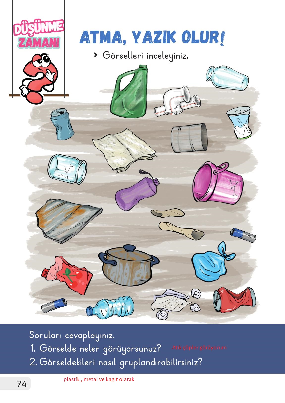 1. Sınıf Meb Yayınları Hayat Bilgisi 2. Kitap Ders Kitabı Sayfa 74 Cevapları