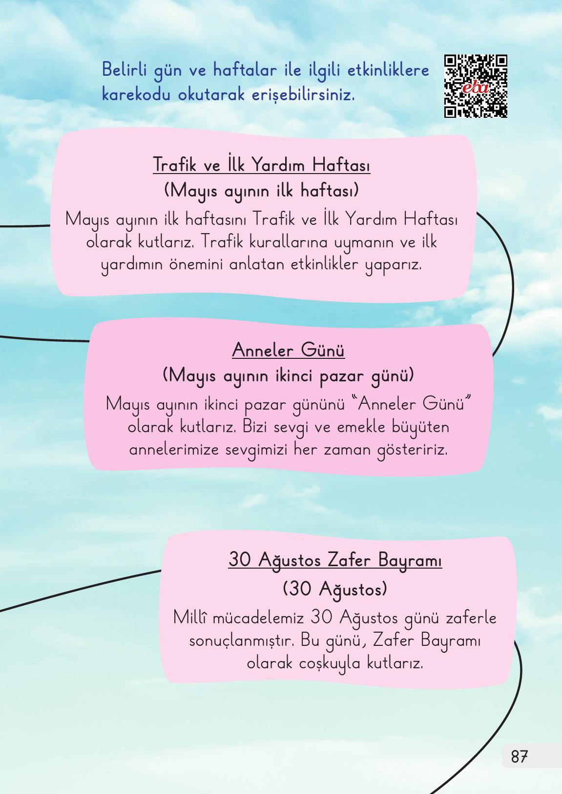 1. Sınıf Meb Yayınları Hayat Bilgisi 2. Kitap Ders Kitabı Sayfa 87 Cevapları