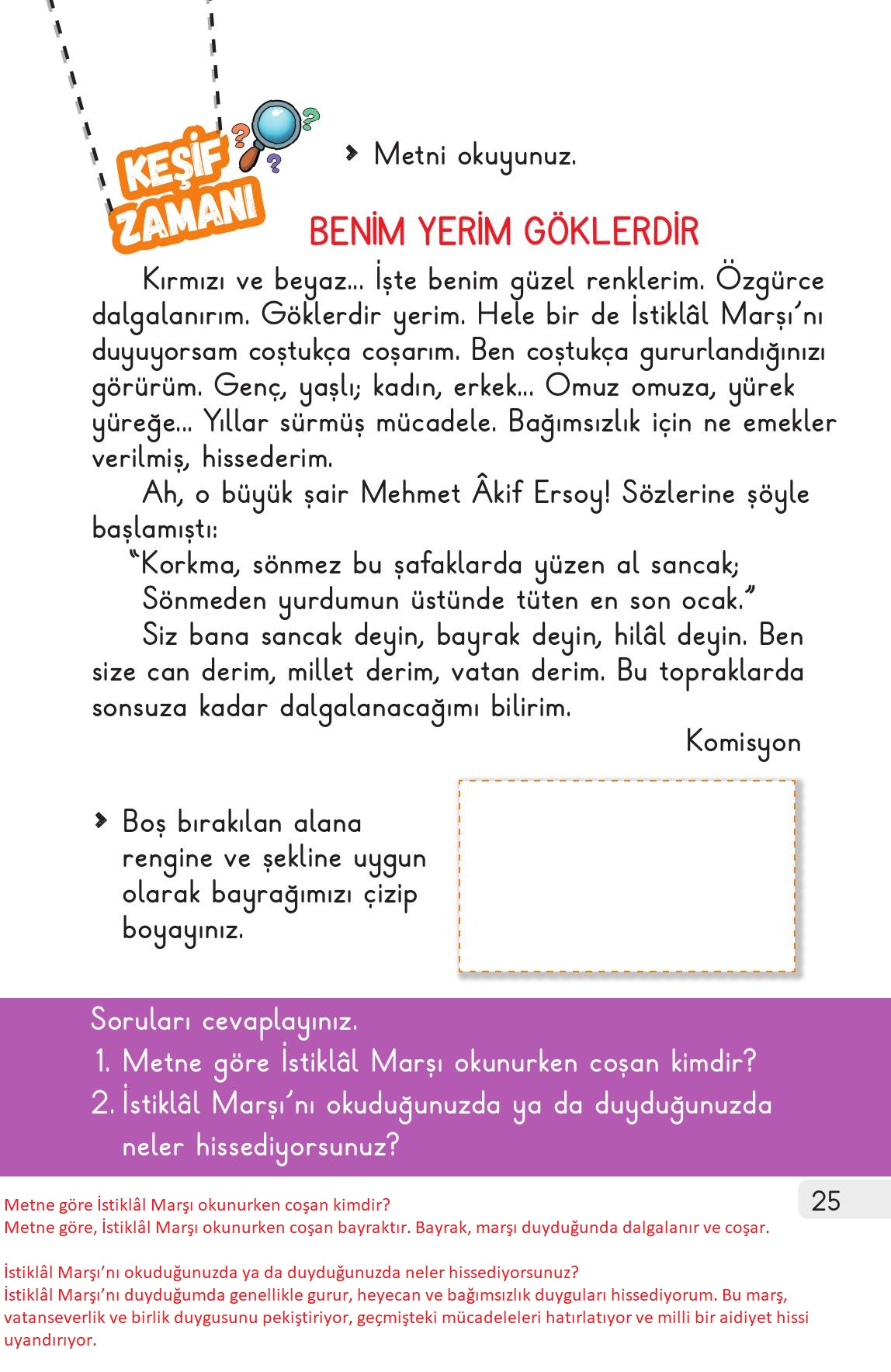 1. Sınıf Meb Yayınları Hayat Bilgisi Ders Kitabı Sayfa 25 Cevapları