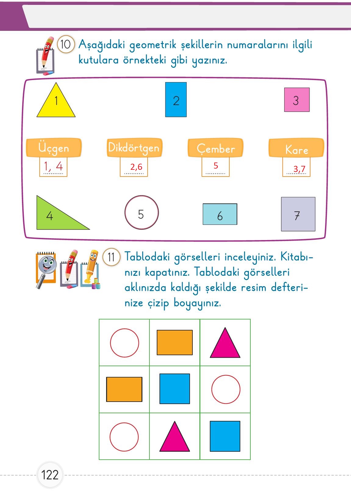 1. Sınıf Meb Yayınları Matematik 2. Kitap Ders Kitabı Sayfa 122 Cevapları