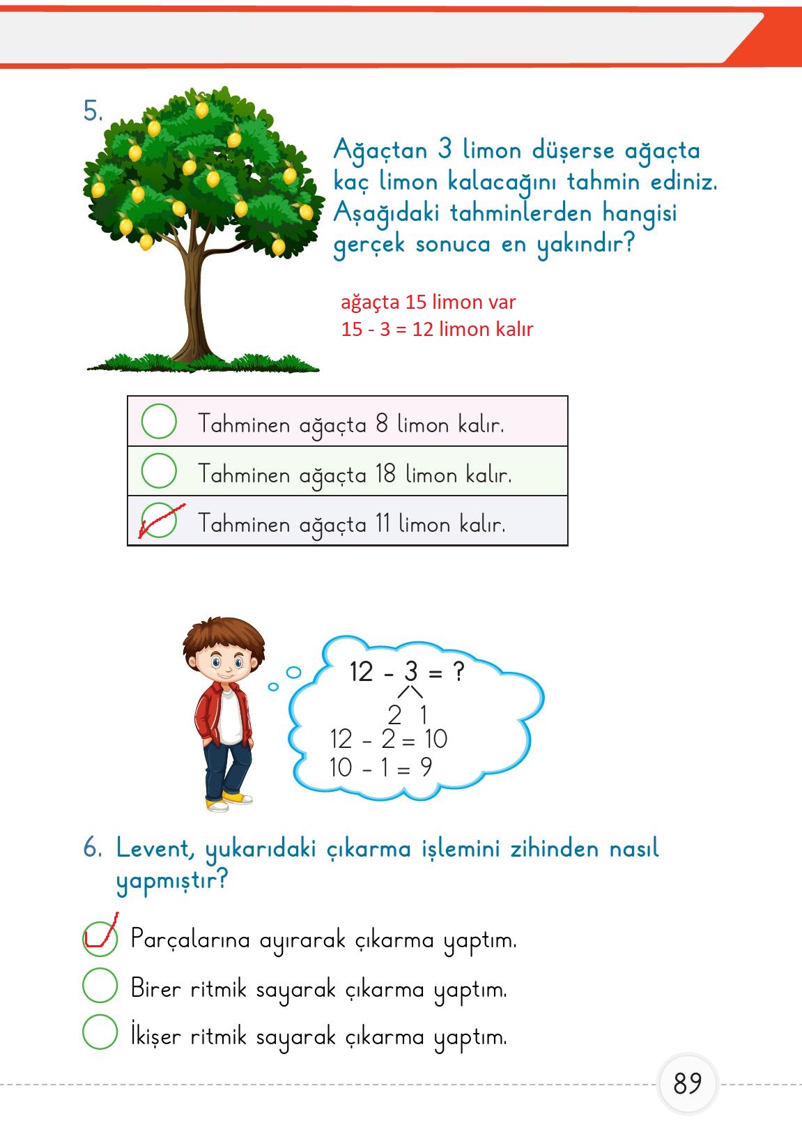 1. Sınıf Meb Yayınları Matematik 2. Kitap Ders Kitabı Sayfa 89 Cevapları