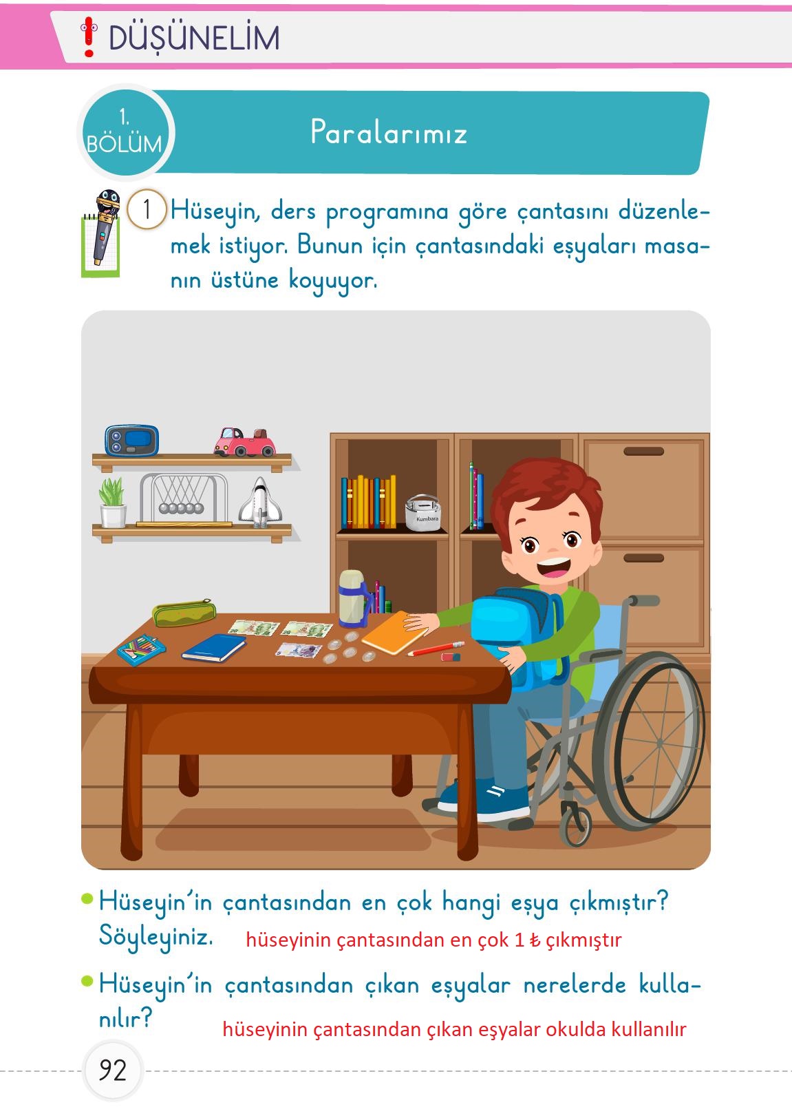 1. Sınıf Meb Yayınları Matematik 2. Kitap Ders Kitabı Sayfa 92 Cevapları