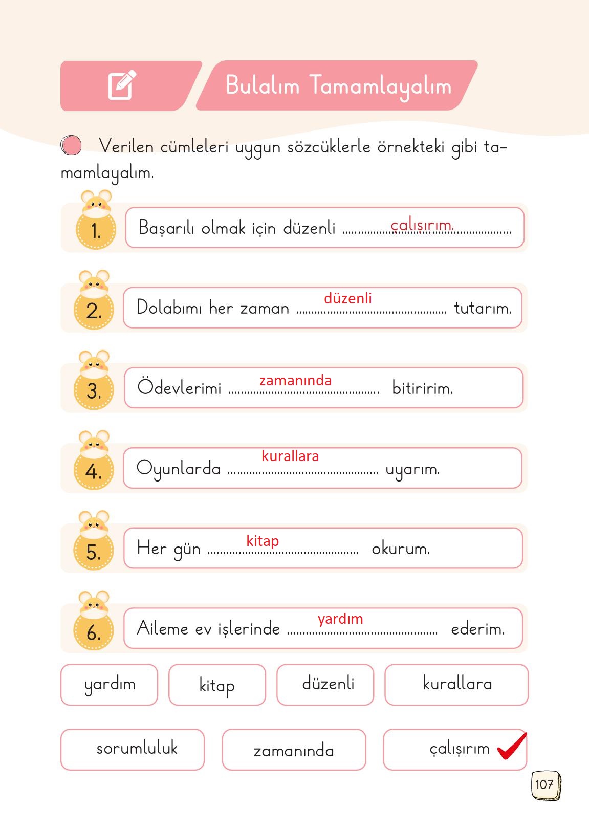 1. Sınıf Meb Yayınları Türkçe 2. Kitap Ders Kitabı Sayfa 107 Cevapları
