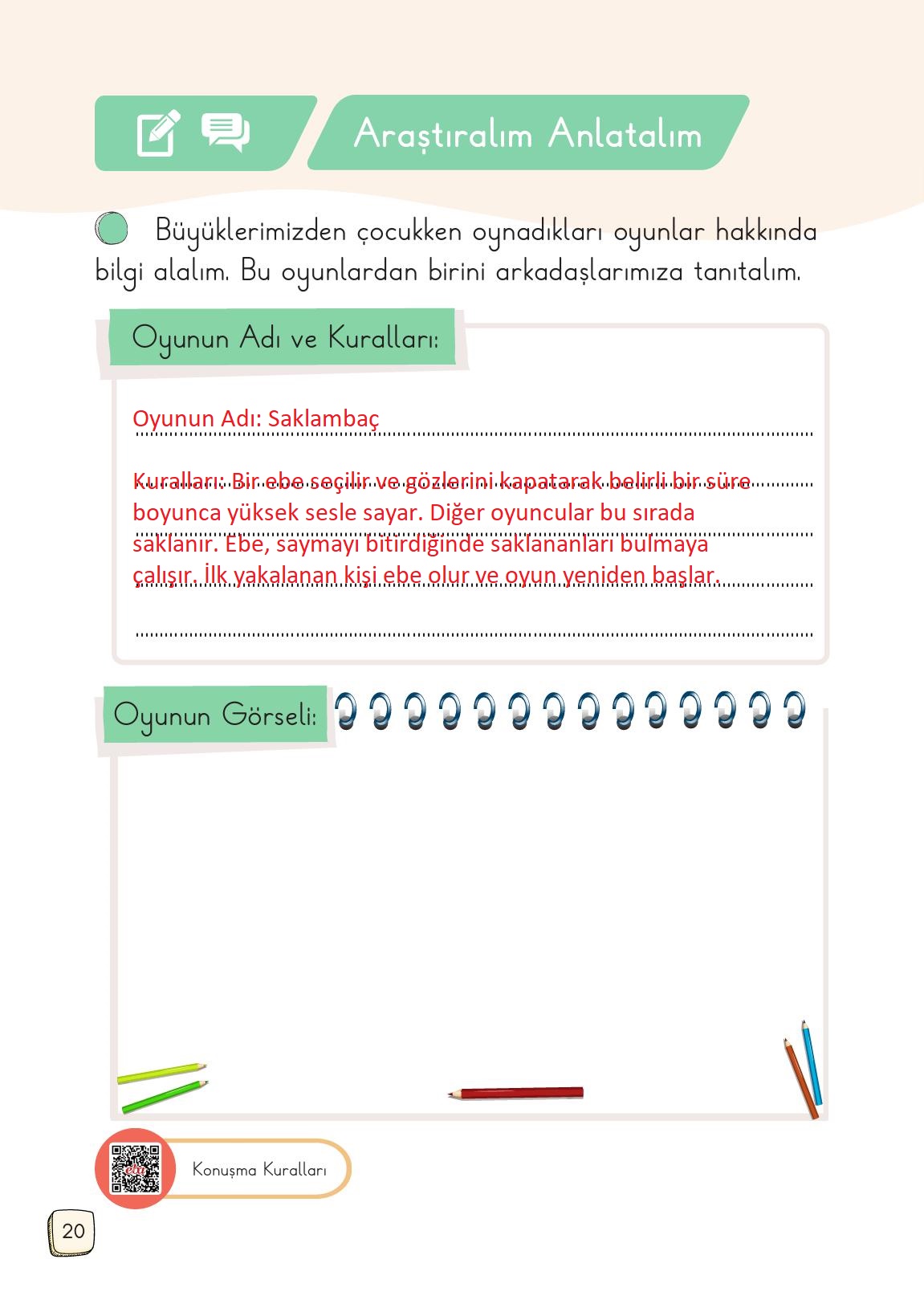 1. Sınıf Meb Yayınları Türkçe 2. Kitap Ders Kitabı Sayfa 20 Cevapları