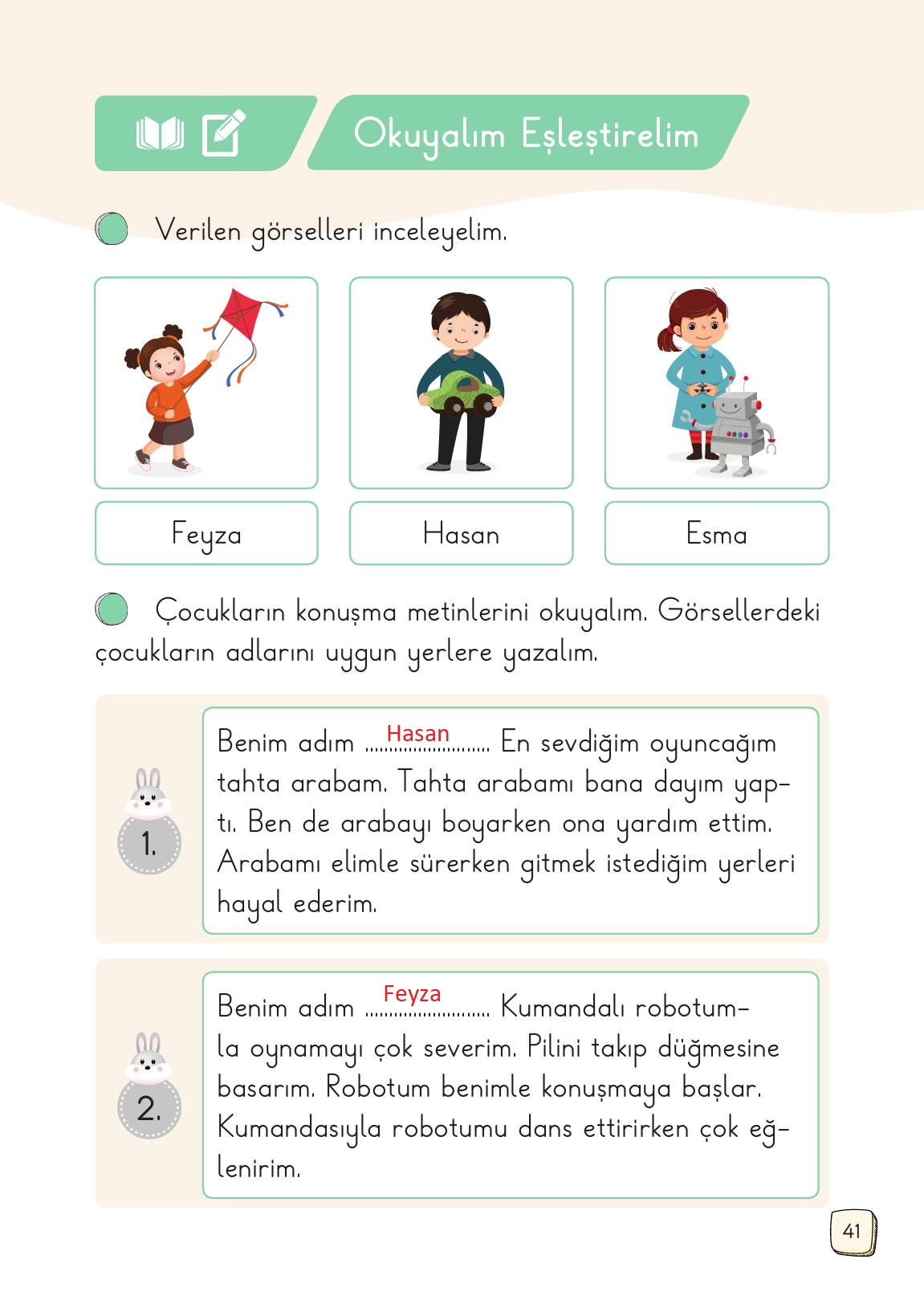 1. Sınıf Meb Yayınları Türkçe 2. Kitap Ders Kitabı Sayfa 41 Cevapları