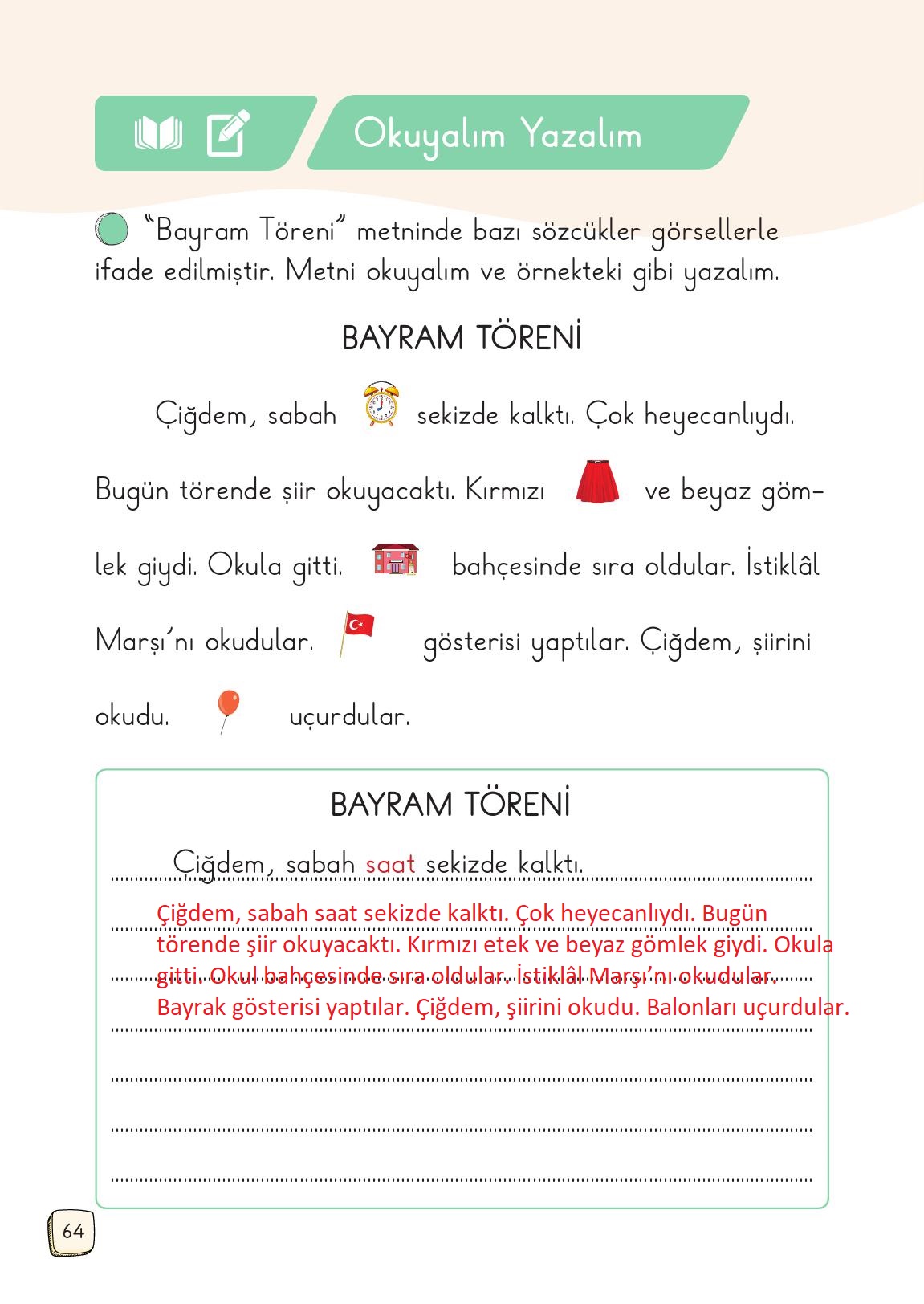 1. Sınıf Meb Yayınları Türkçe 2. Kitap Ders Kitabı Sayfa 64 Cevapları