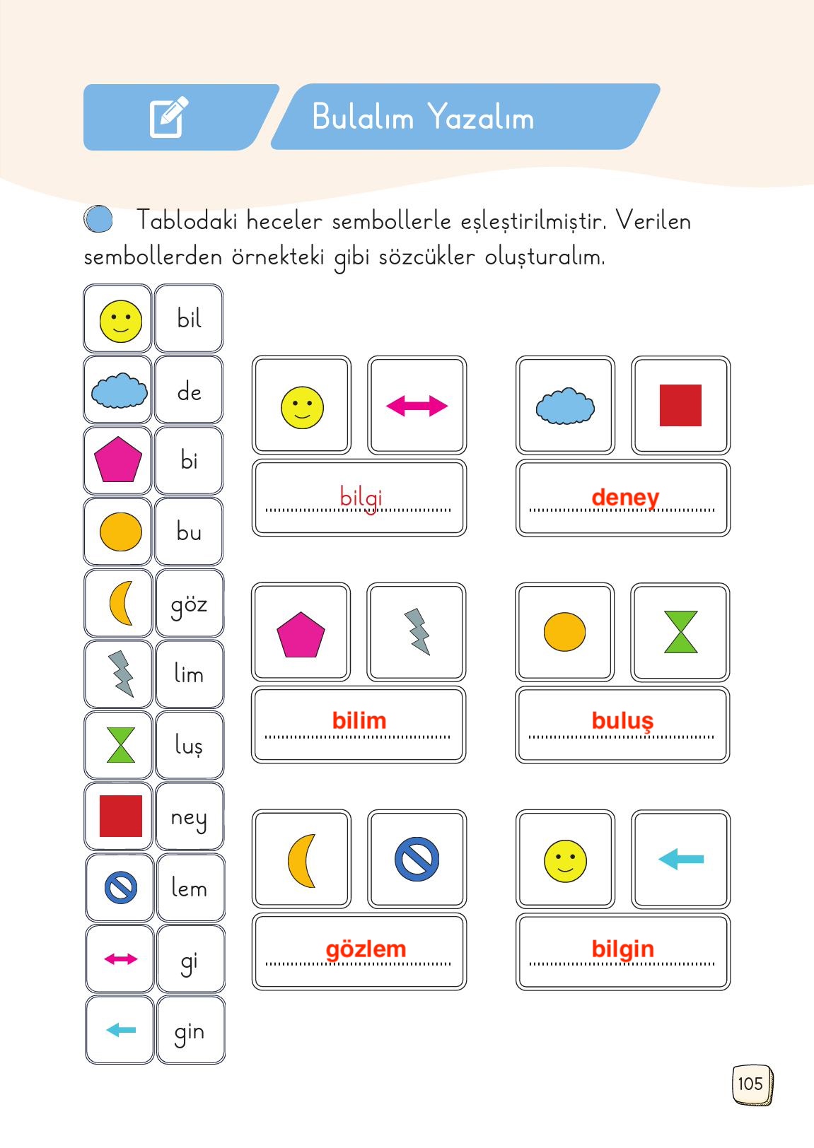 1. Sınıf Meb Yayınları Türkçe Ders Kitabı Sayfa 105 Cevapları