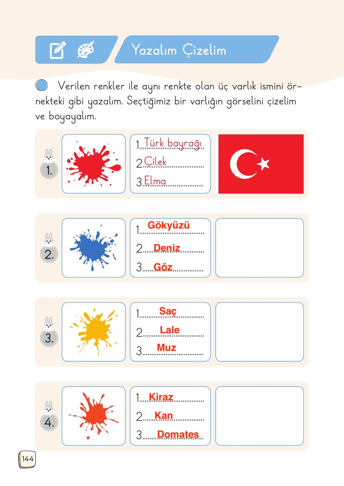 1. Sınıf Meb Yayınları Türkçe Ders Kitabı Sayfa 144 Cevapları