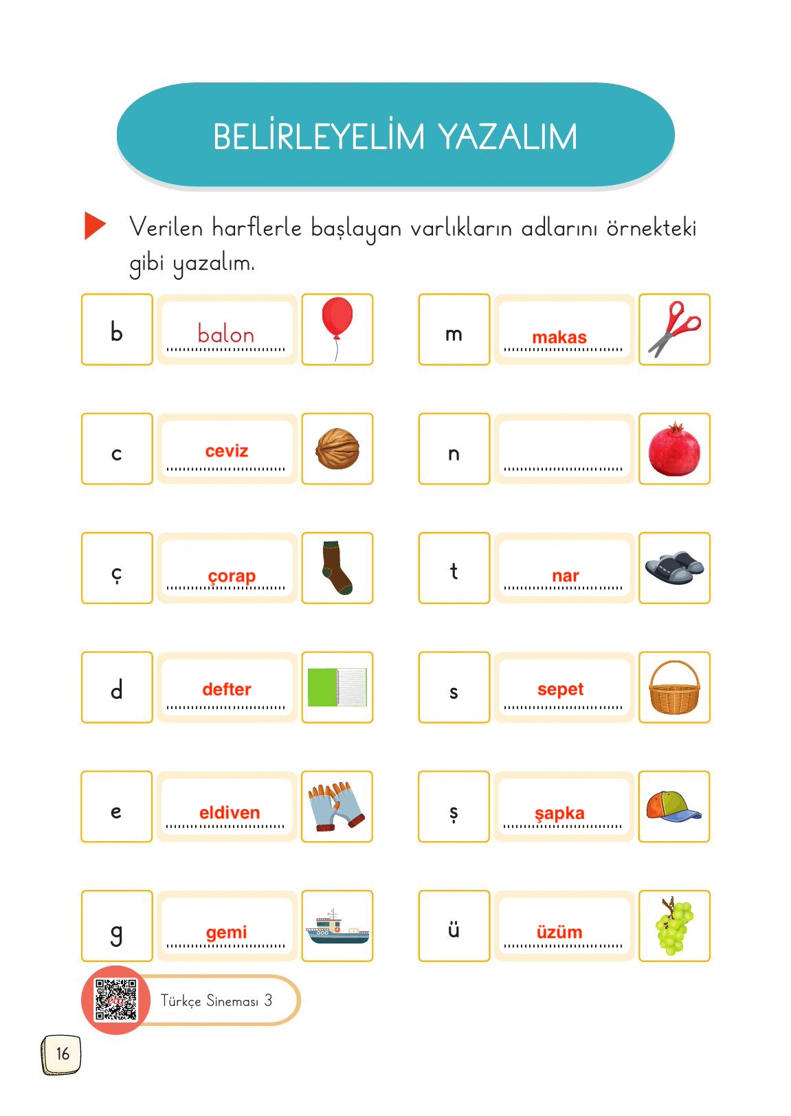 1. Sınıf Meb Yayınları Türkçe Ders Kitabı Sayfa 16 Cevapları