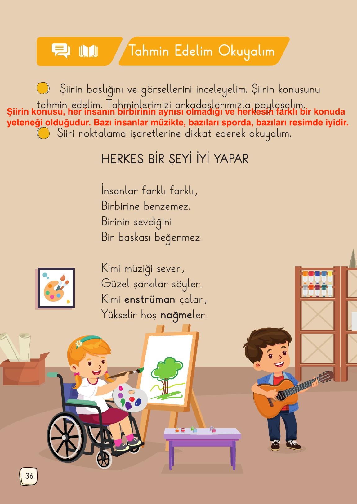 1. Sınıf Meb Yayınları Türkçe Ders Kitabı Sayfa 36 Cevapları