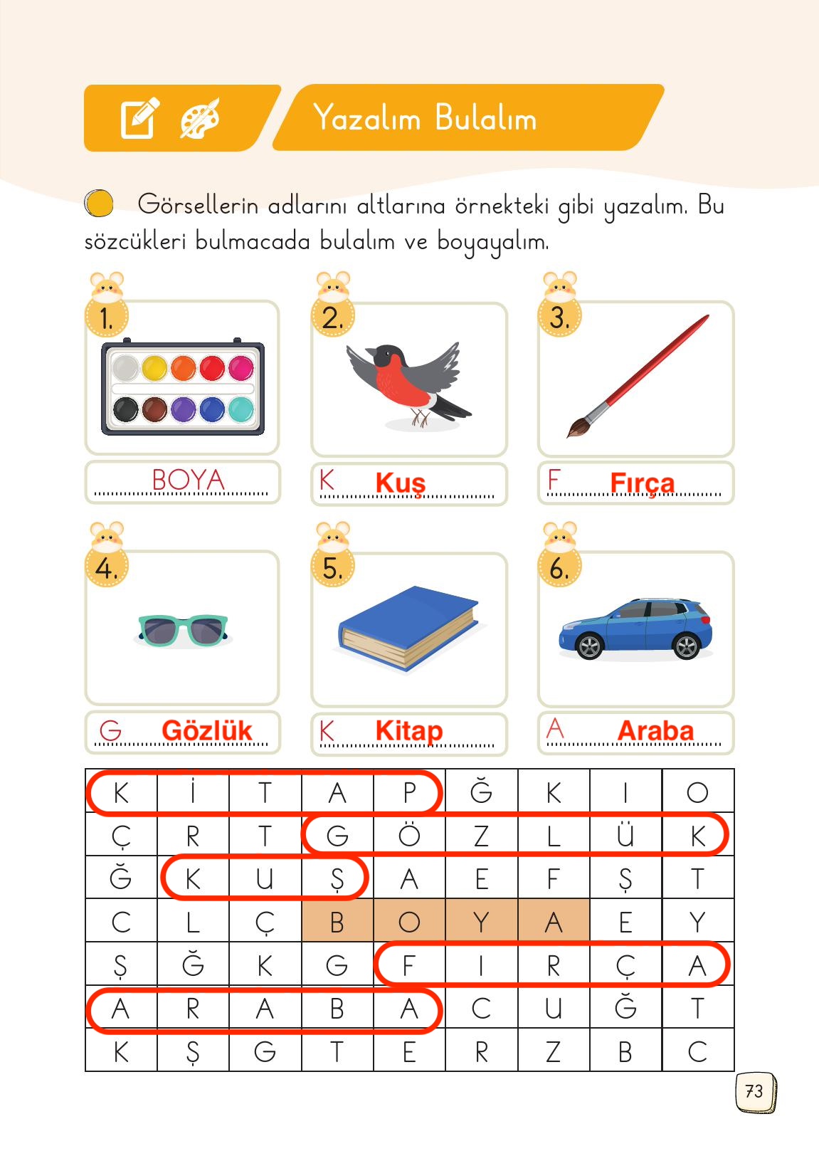 1. Sınıf Meb Yayınları Türkçe Ders Kitabı Sayfa 73 Cevapları