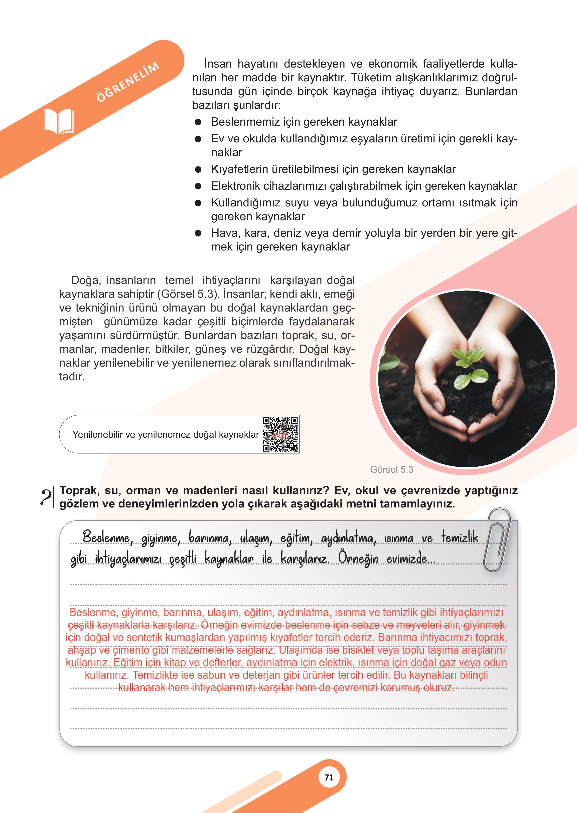 5. Sınıf Meb Yayınları Sosyal Bilgiler 2. Kitap Ders Kitabı Sayfa 71 Cevapları