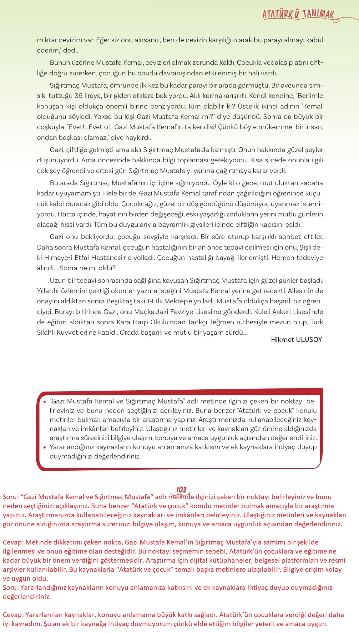 5. Sınıf Meb Yayınları Türkçe Ders Kitabı Sayfa 103 Cevapları 5. Sınıf Meb Yayınları Türkçe Ders Kitabı Sayfa 103 Cevapları