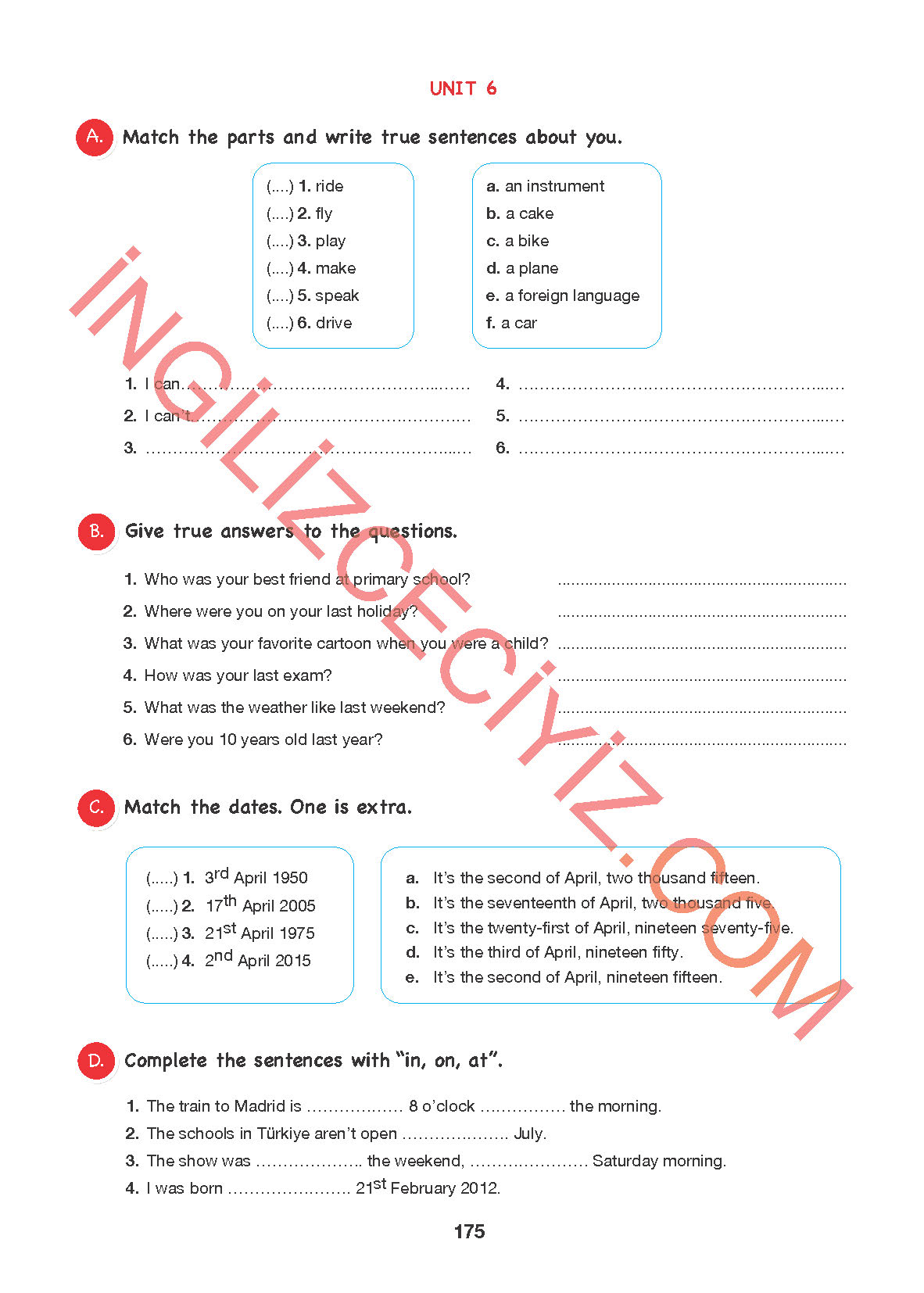 6. Sınıf Hecce Yayıncılık İngilizce Ders Kitabı Sayfa 175 Cevapları 6. Sınıf Hecce Yayıncılık İngilizce Ders Kitabı Sayfa 175 Cevapları
