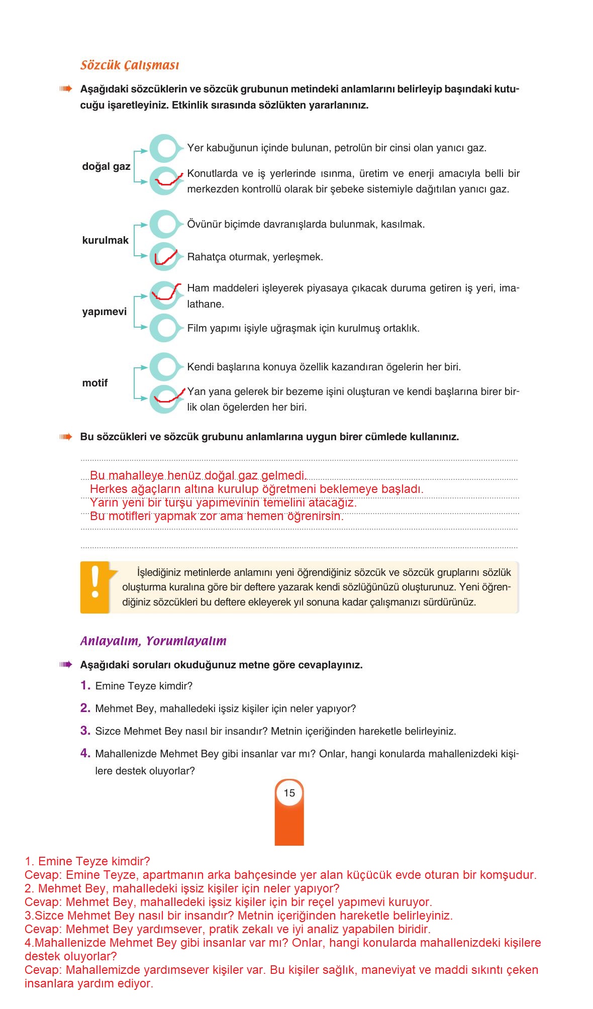6. Sınıf Yıldırım Yayınları Türkçe Ders Kitabı Sayfa 15 Cevapları 6. Sınıf Yıldırım Yayınları Türkçe Ders Kitabı Sayfa 15 Cevapları