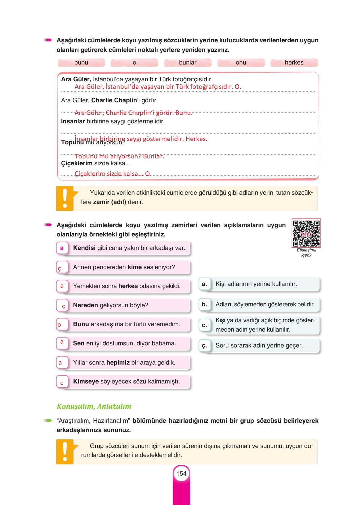 6. Sınıf Yıldırım Yayınları Türkçe Ders Kitabı Sayfa 154 Cevapları 6. Sınıf Yıldırım Yayınları Türkçe Ders Kitabı Sayfa 154 Cevapları