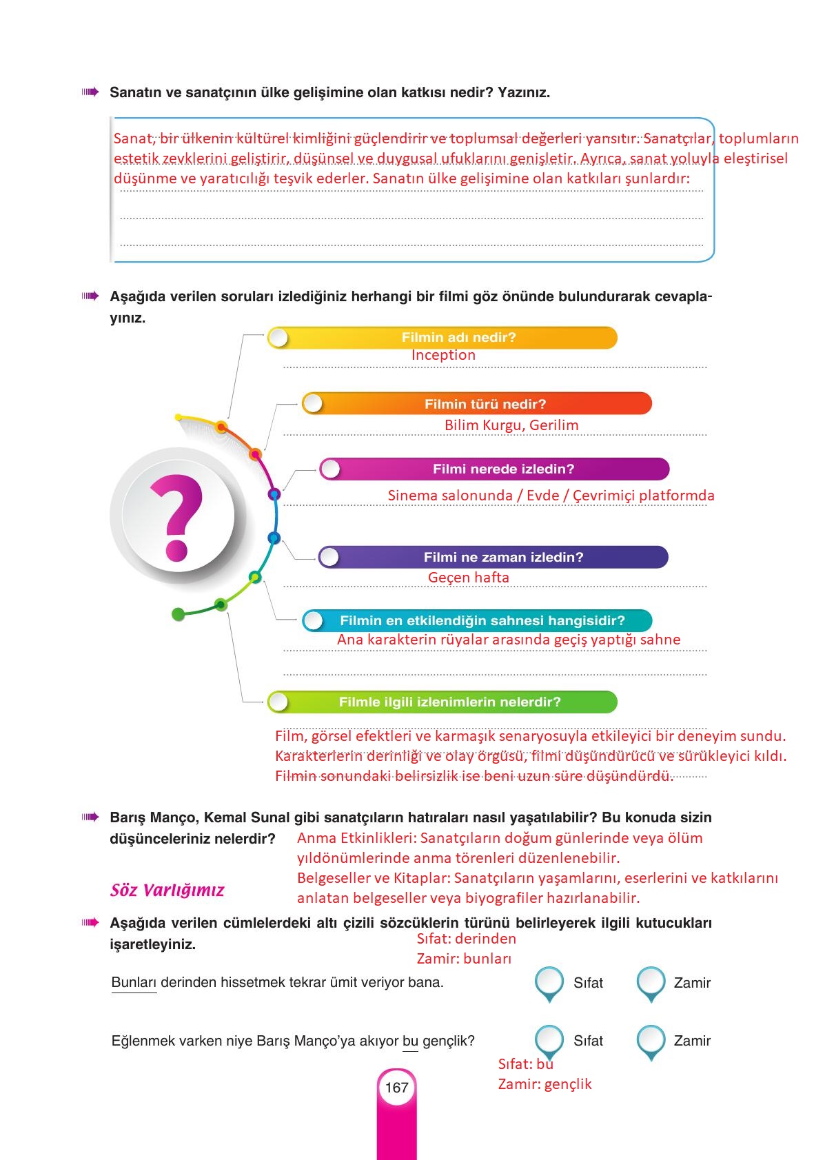6. Sınıf Yıldırım Yayınları Türkçe Ders Kitabı Sayfa 167 Cevapları 6. Sınıf Yıldırım Yayınları Türkçe Ders Kitabı Sayfa 167 Cevapları
