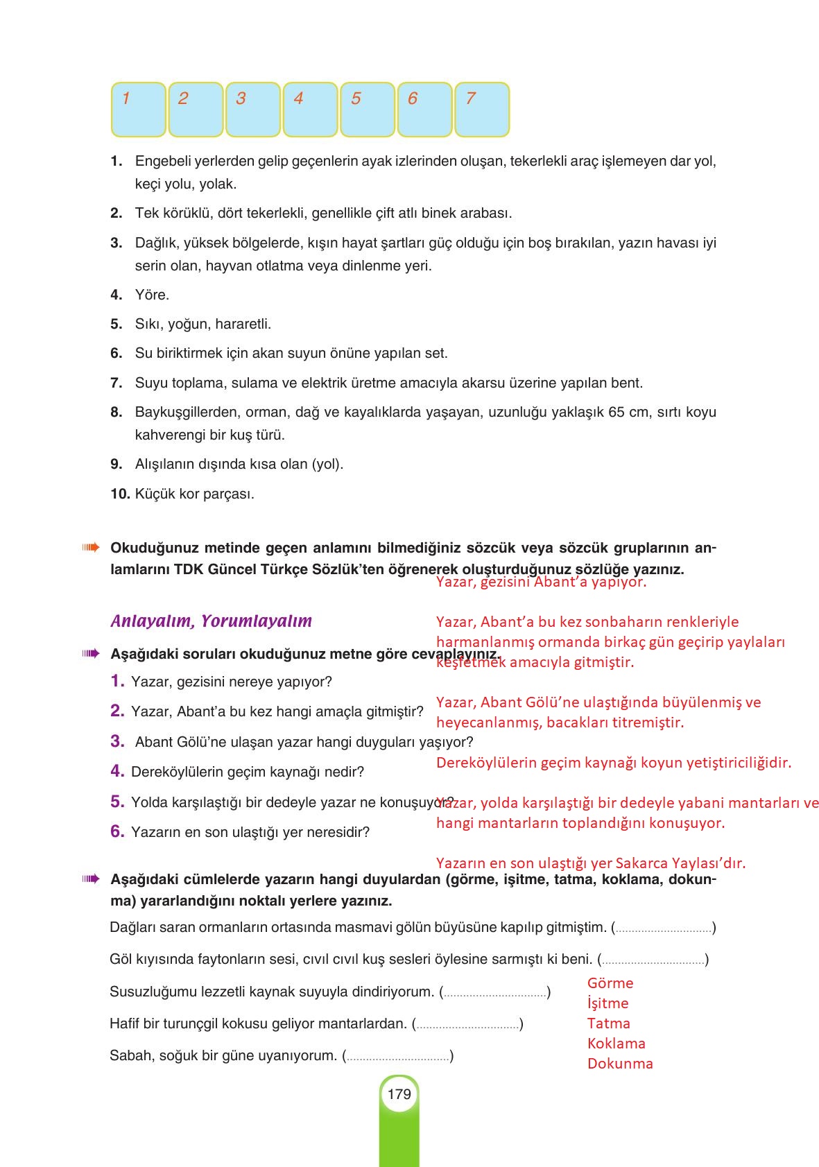 6. Sınıf Yıldırım Yayınları Türkçe Ders Kitabı Sayfa 179 Cevapları 6. Sınıf Yıldırım Yayınları Türkçe Ders Kitabı Sayfa 179 Cevapları