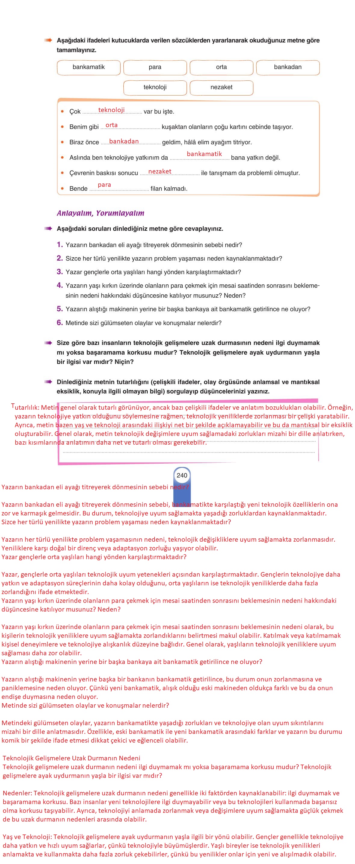 6. Sınıf Yıldırım Yayınları Türkçe Ders Kitabı Sayfa 240 Cevapları